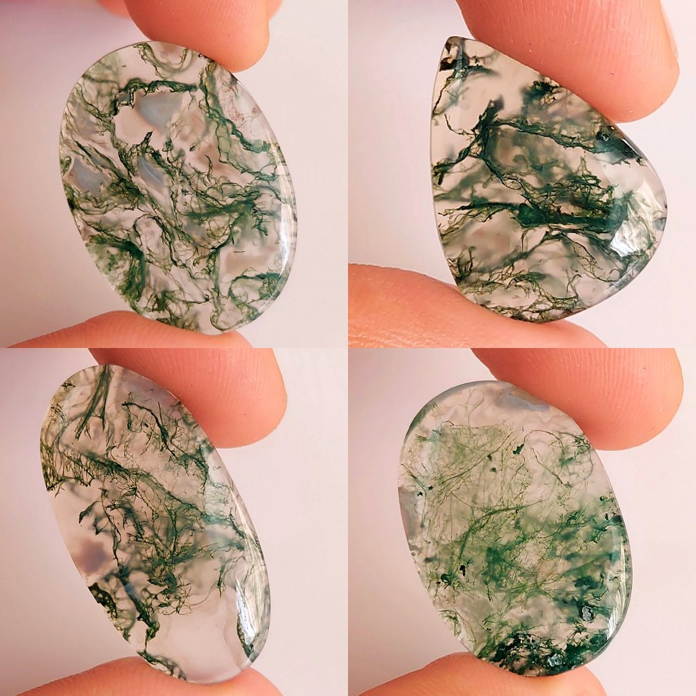 4 Pcs Lot  89Cts Natural Green Moss Agate cabochon loose gemstone lot 31x22-21x15mm#1205