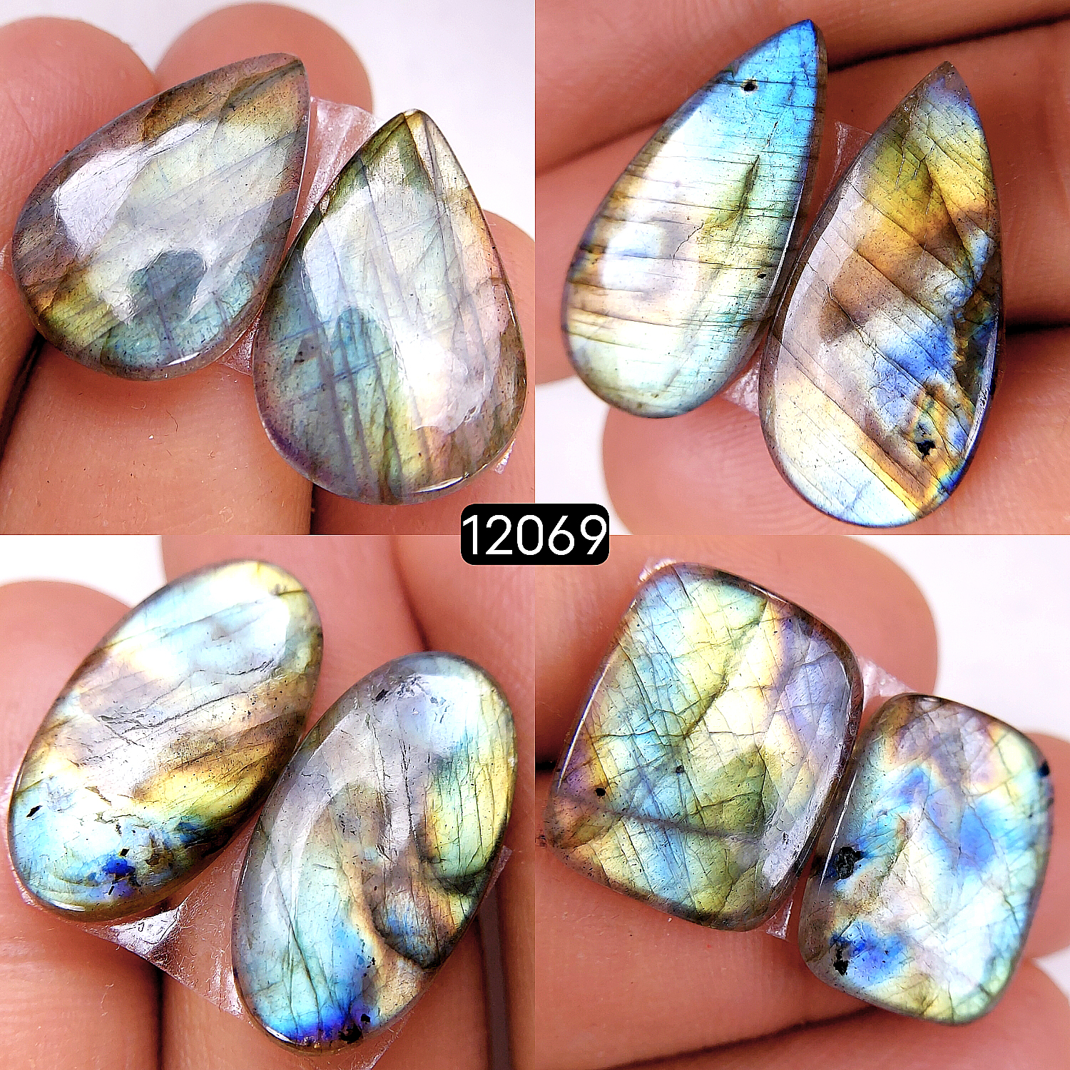 4Pair 73Cts  Labradorite pairs Labradorite Cabochon Loose Gemstone Labradorite pair for Earring For Woman Earrings Mix Shapes Dangle Drop Earrings 26X13-18X14mm 12069
