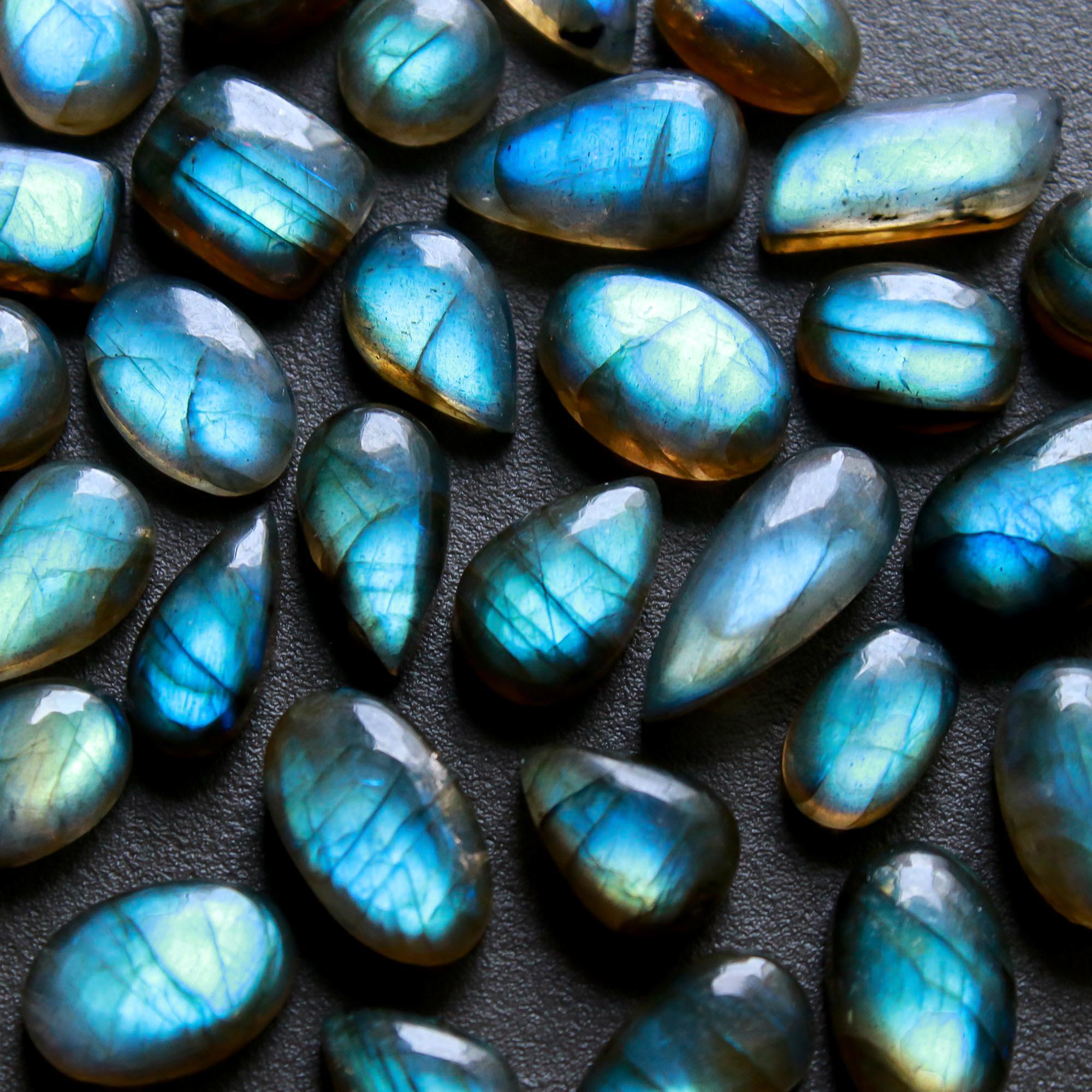 30 Pcs 144 Cts  Natural Labradorite Cabochon Loose Gemstone Jewelry Wire Wrapped Pendant Semi-Precious Healing Crystal Lots   17x7-8x8mm R-12125