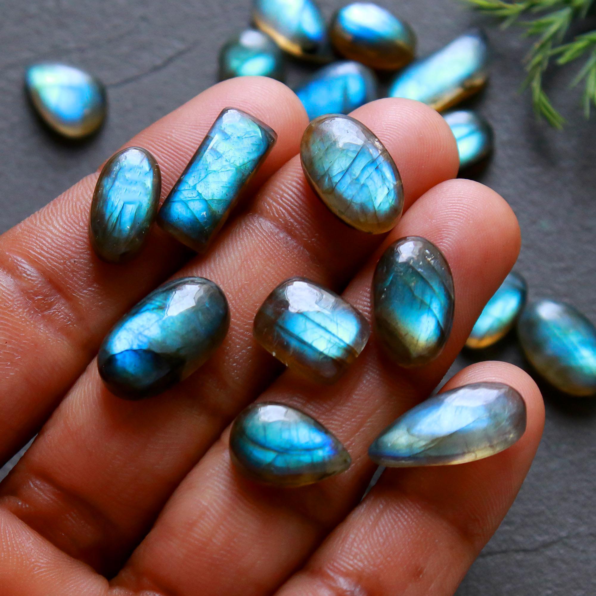 30 Pcs 144 Cts  Natural Labradorite Cabochon Loose Gemstone Jewelry Wire Wrapped Pendant Semi-Precious Healing Crystal Lots   17x7-8x8mm R-12125