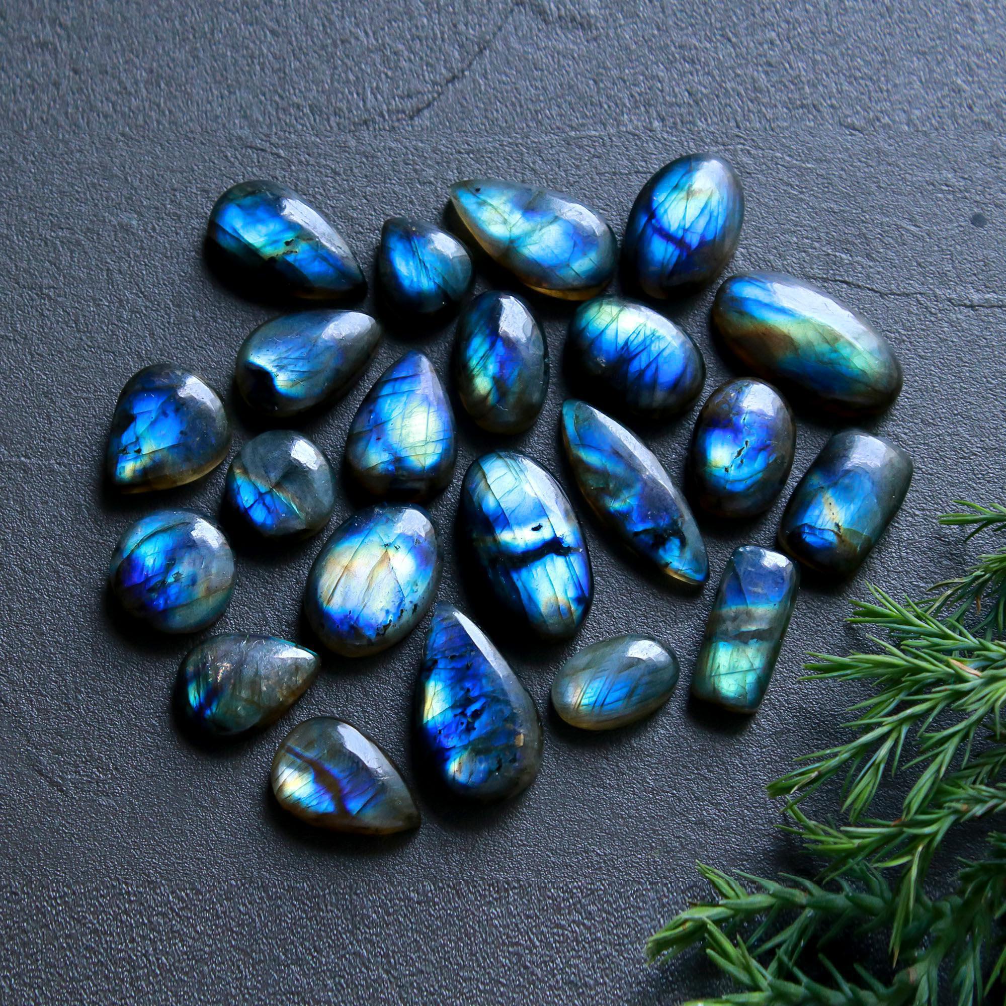 22 Pcs 189 Cts  Natural Labradorite Cabochon Loose Gemstone Jewelry Wire Wrapped Pendant Semi-Precious Healing Crystal Lots   22x10-12x10mm 12129