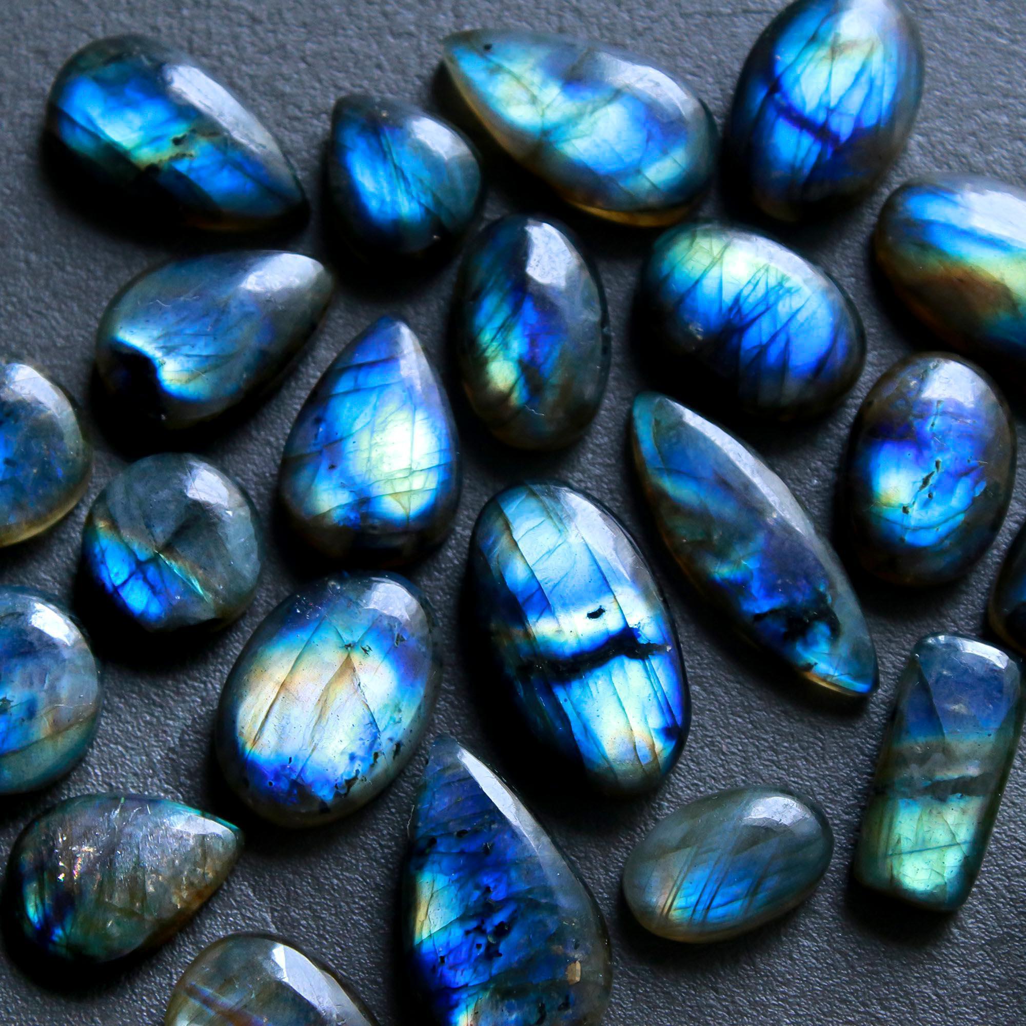 22 Pcs 189 Cts  Natural Labradorite Cabochon Loose Gemstone Jewelry Wire Wrapped Pendant Semi-Precious Healing Crystal Lots   22x10-12x10mm 12129