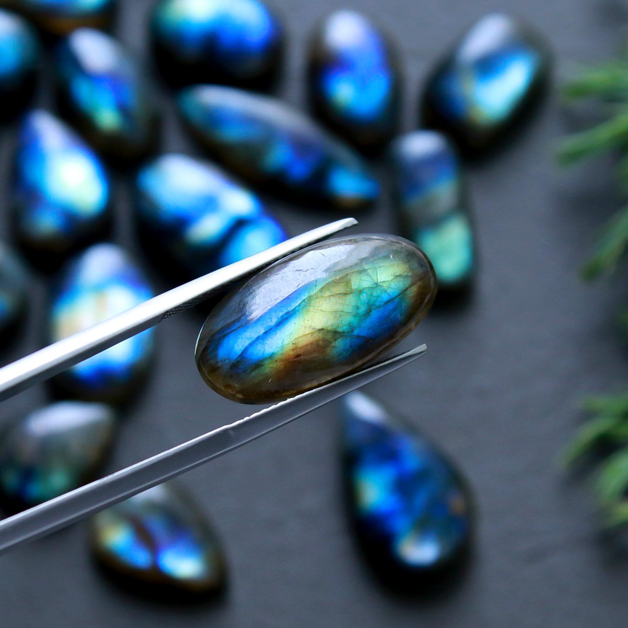 22 Pcs 189 Cts  Natural Labradorite Cabochon Loose Gemstone Jewelry Wire Wrapped Pendant Semi-Precious Healing Crystal Lots   22x10-12x10mm 12129