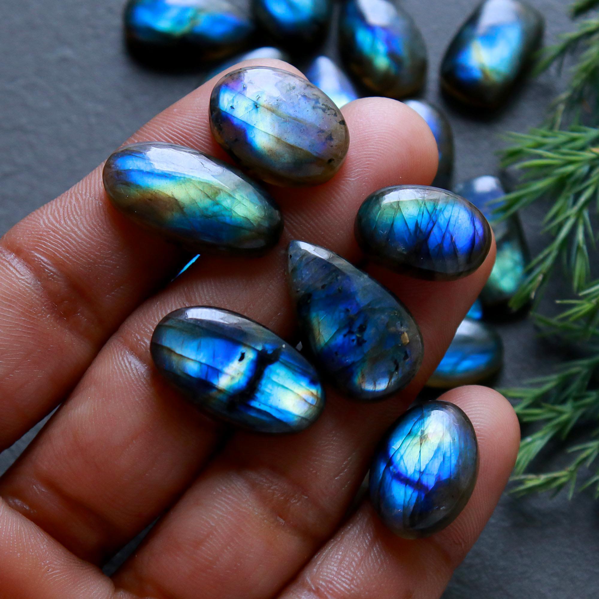 22 Pcs 189 Cts  Natural Labradorite Cabochon Loose Gemstone Jewelry Wire Wrapped Pendant Semi-Precious Healing Crystal Lots   22x10-12x10mm 12129