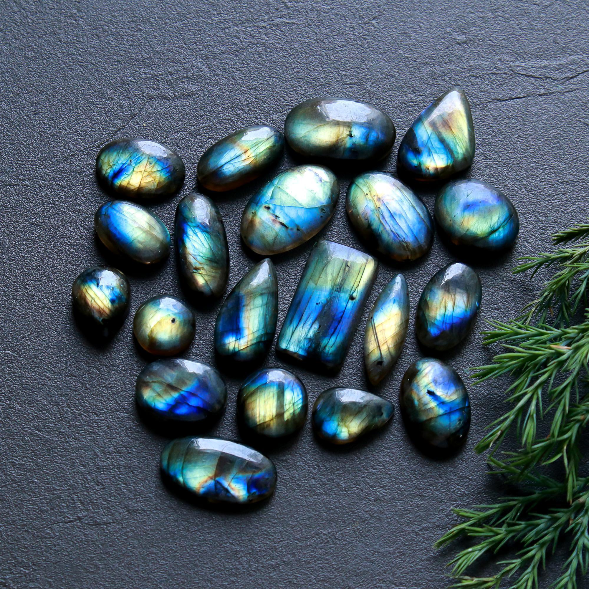 20 Pcs 165 Cts  Natural Labradorite Cabochon Loose Gemstone Jewelry Wire Wrapped Pendant Semi-Precious Healing Crystal Lots   22x12-10x10mm 12130