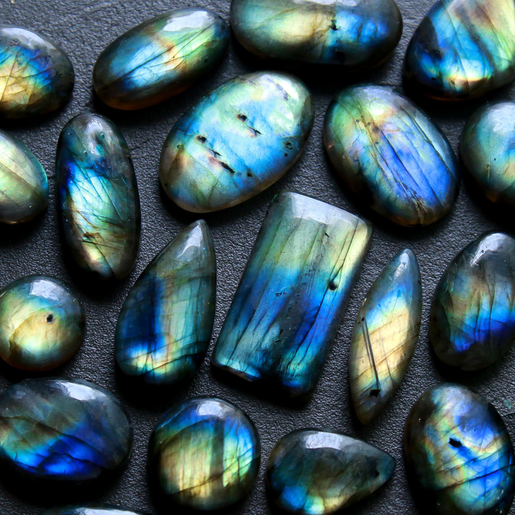 20 Pcs 165 Cts  Natural Labradorite Cabochon Loose Gemstone Jewelry Wire Wrapped Pendant Semi-Precious Healing Crystal Lots   22x12-10x10mm 12130