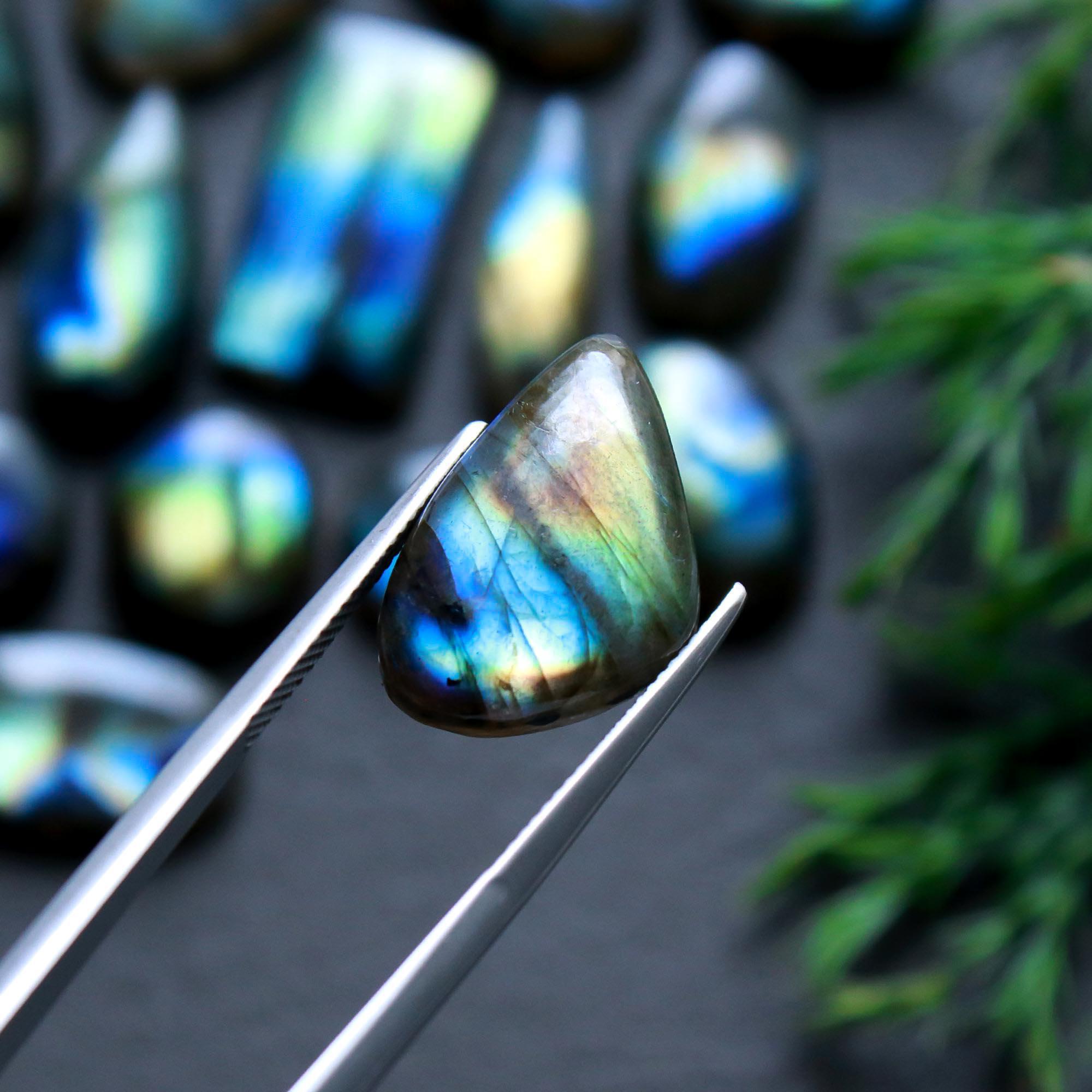 20 Pcs 165 Cts  Natural Labradorite Cabochon Loose Gemstone Jewelry Wire Wrapped Pendant Semi-Precious Healing Crystal Lots   22x12-10x10mm 12130