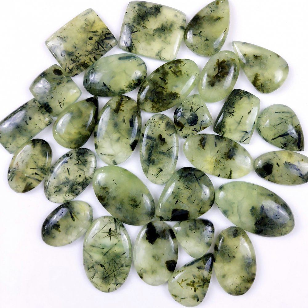 28Pcs 1360Cts Natural Green Prehnite Loose Cabochon Gemstone Lot For Jewelry Making  43x23 20x18mm#1214