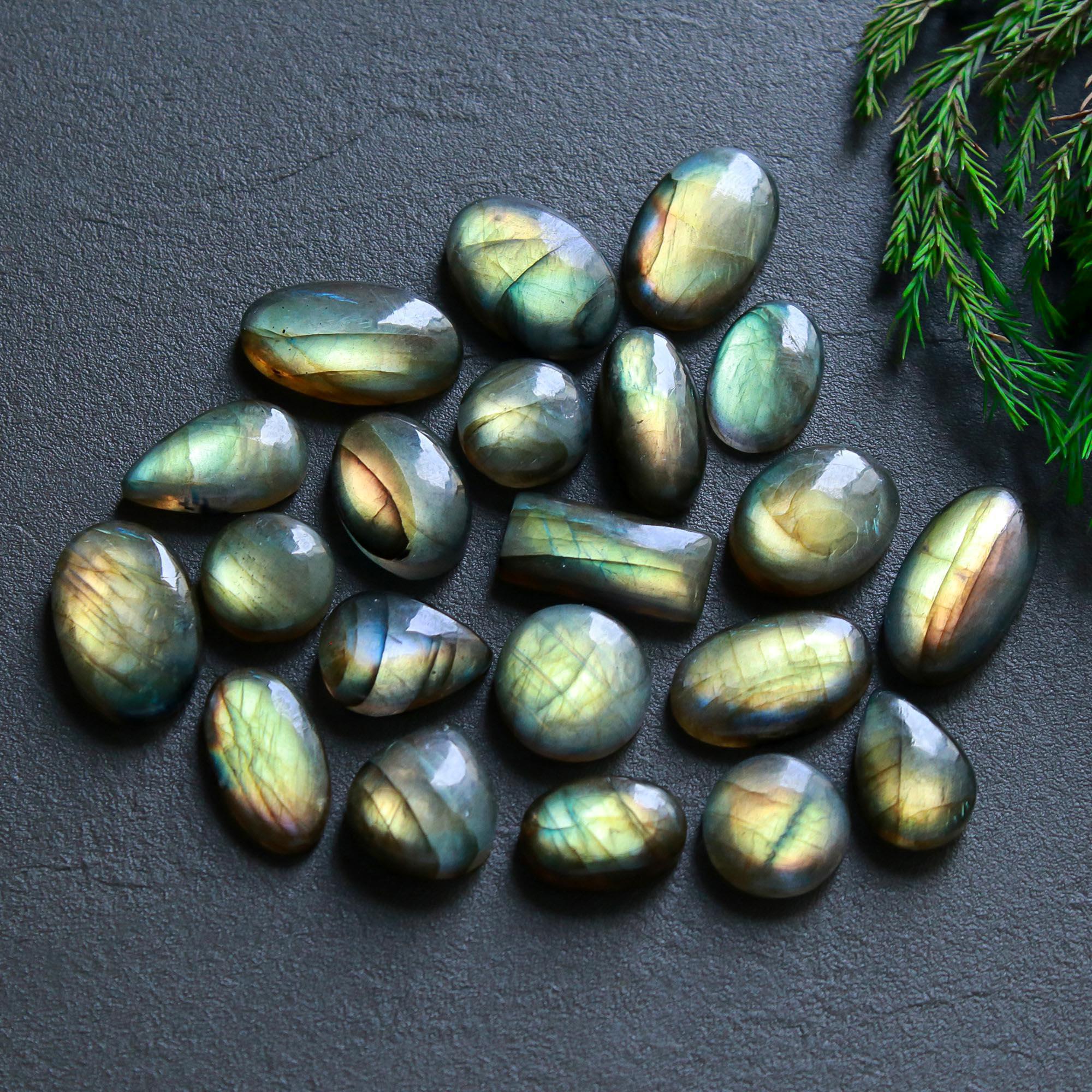 21 Pcs 169 Cts  Natural Labradorite Cabochon Loose Gemstone Jewelry Wire Wrapped Pendant Semi-Precious Healing Crystal Lots   20x10-12x12mm 12149