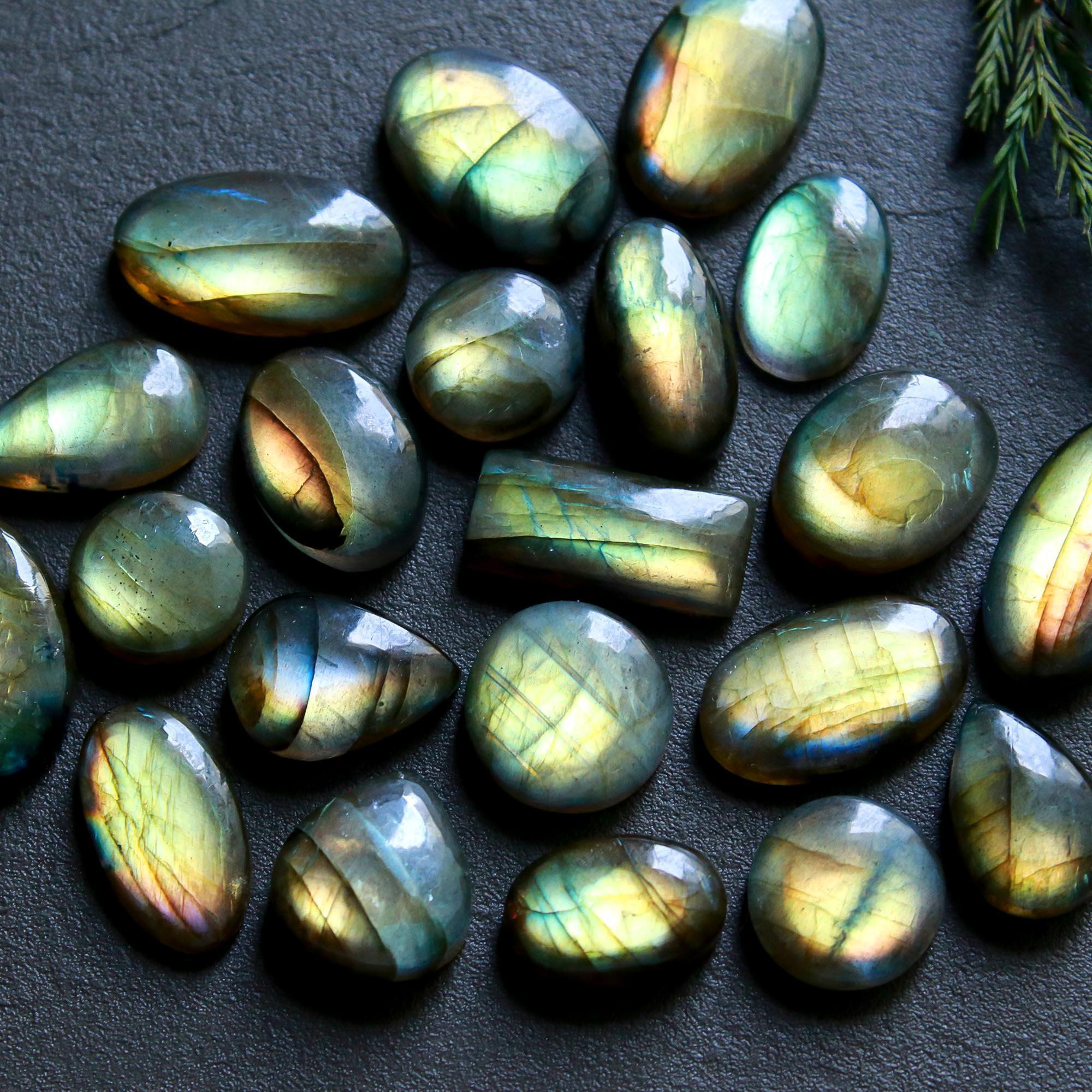 21 Pcs 169 Cts  Natural Labradorite Cabochon Loose Gemstone Jewelry Wire Wrapped Pendant Semi-Precious Healing Crystal Lots   20x10-12x12mm 12149