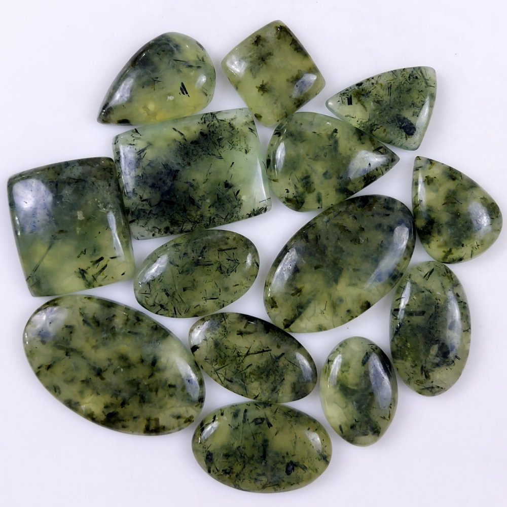 14Pcs 810Cts Natural Green Prehnite Loose Cabochon Gemstone Lot For Jewelry Making  48x28 26x18mm#1215