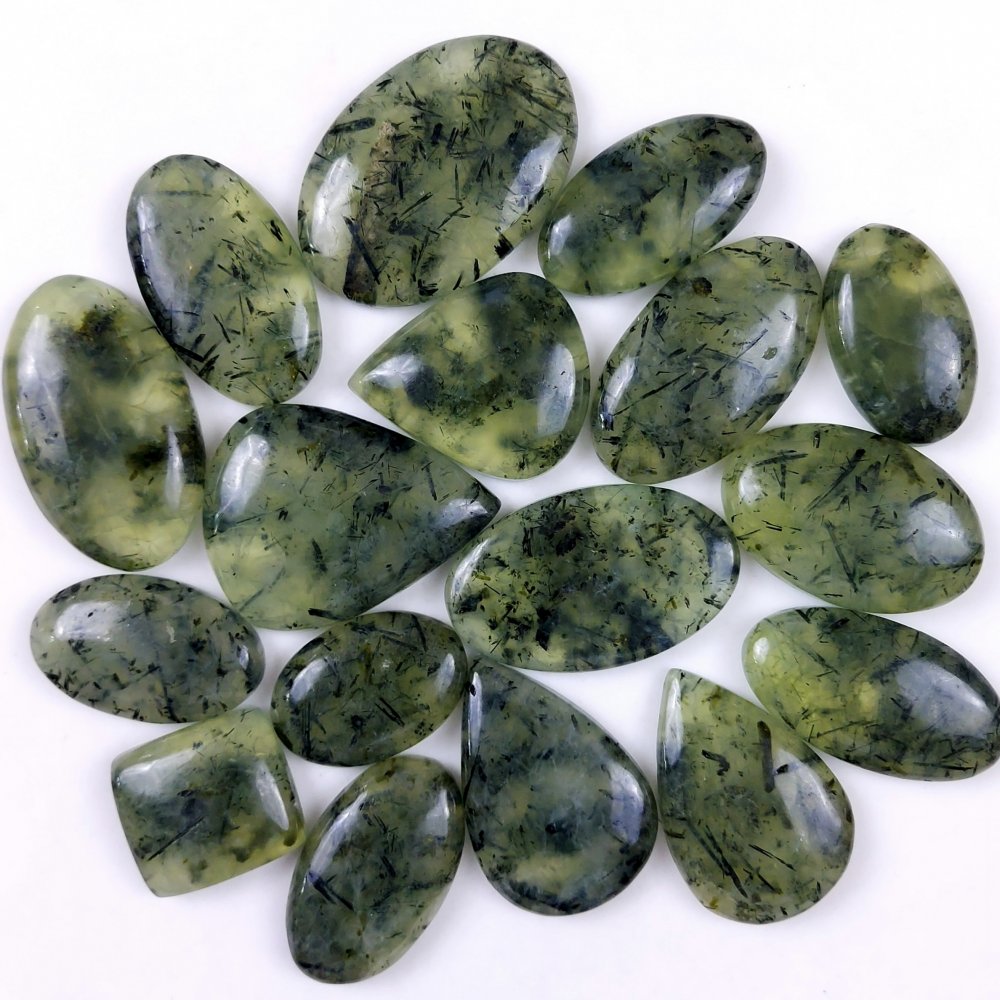 17Pcs 1084Cts Natural Green Prehnite Loose Cabochon Gemstone Lot For Jewelry Making  44x28 22x20mm#1216