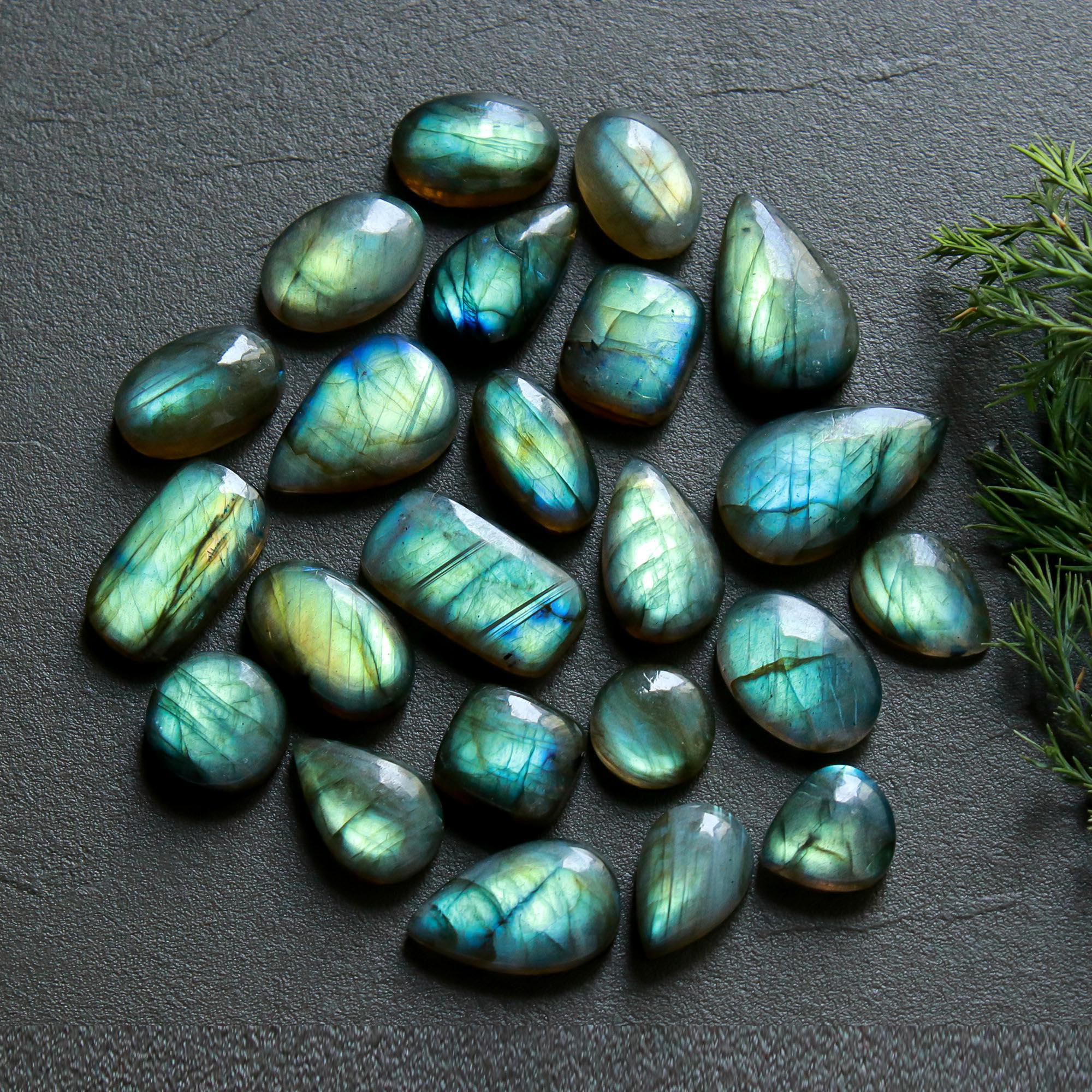 23 Pcs 194 Cts  Natural Labradorite Cabochon Loose Gemstone Jewelry Wire Wrapped Pendant Semi-Precious Healing Crystal Lots   22x13-11x11mm R-12168