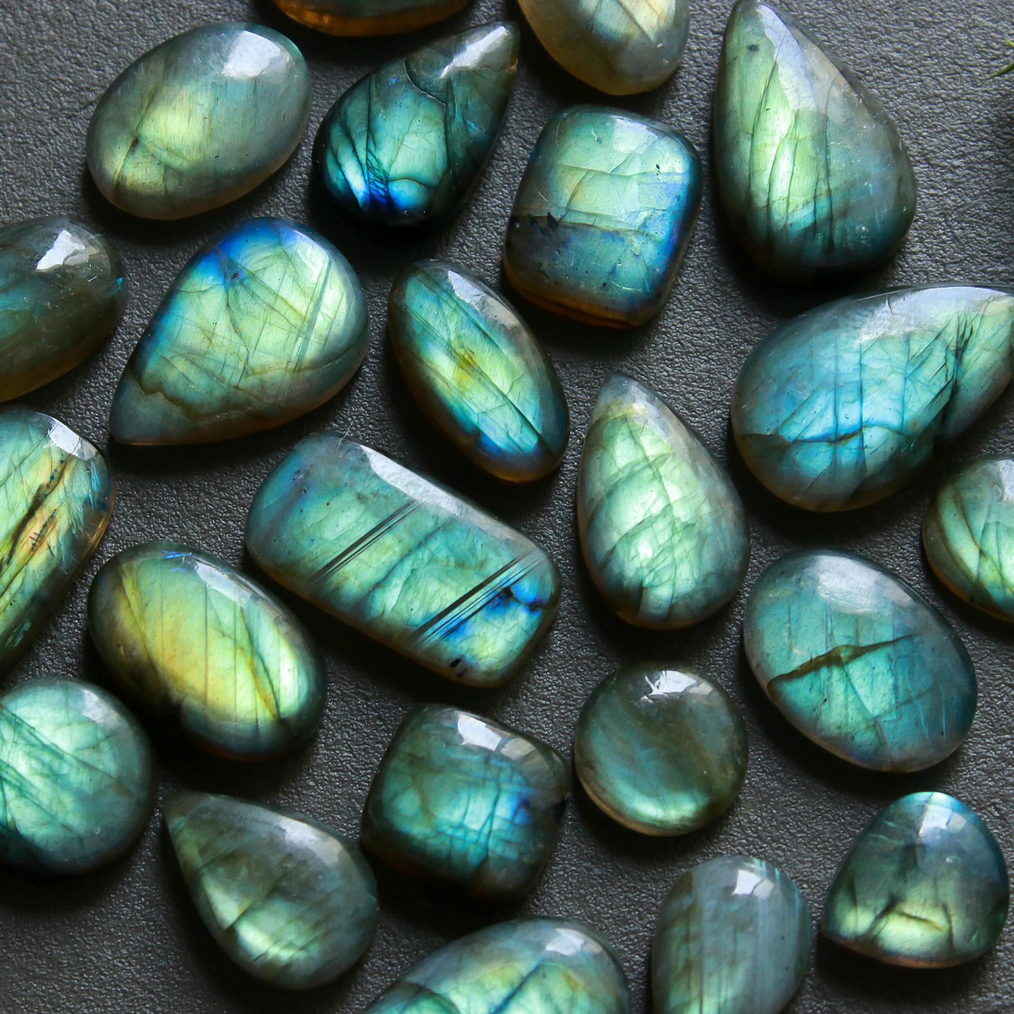 23 Pcs 194 Cts  Natural Labradorite Cabochon Loose Gemstone Jewelry Wire Wrapped Pendant Semi-Precious Healing Crystal Lots   22x13-11x11mm R-12168