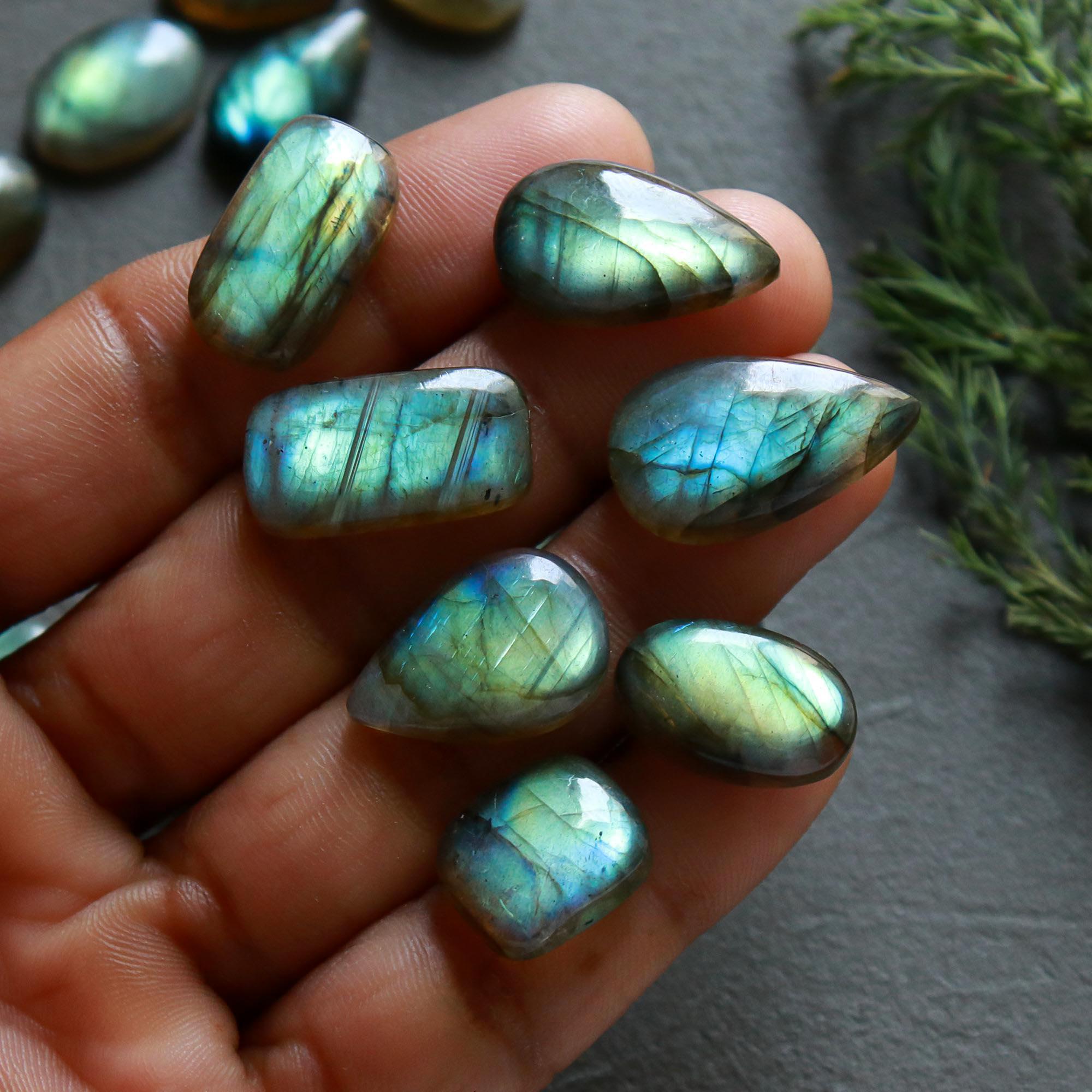 23 Pcs 194 Cts  Natural Labradorite Cabochon Loose Gemstone Jewelry Wire Wrapped Pendant Semi-Precious Healing Crystal Lots   22x13-11x11mm R-12168