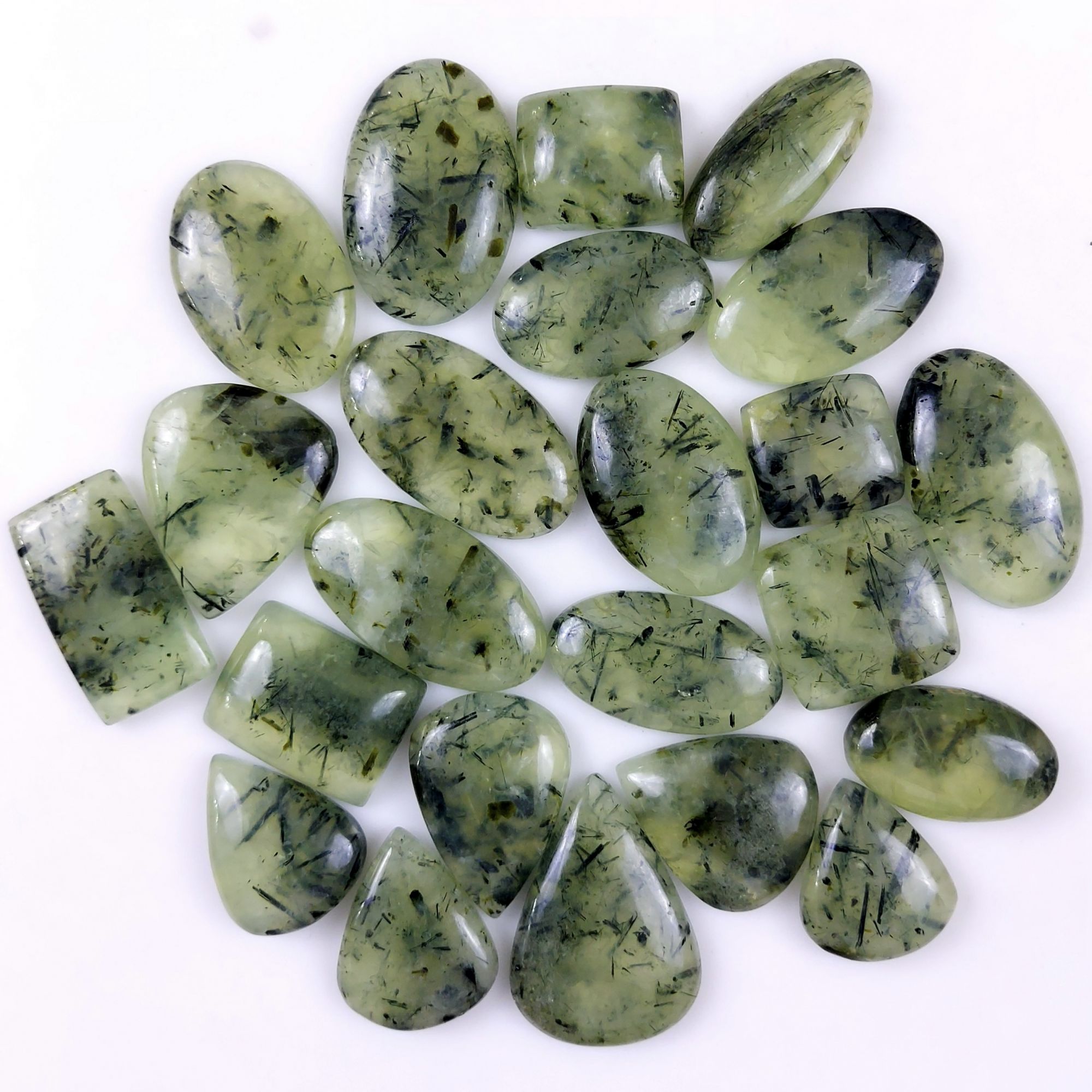 23Pcs 1130Cts Natural Green Prehnite Loose Cabochon Gemstone Lot For Jewelry Making  37x24 20x18mm1217