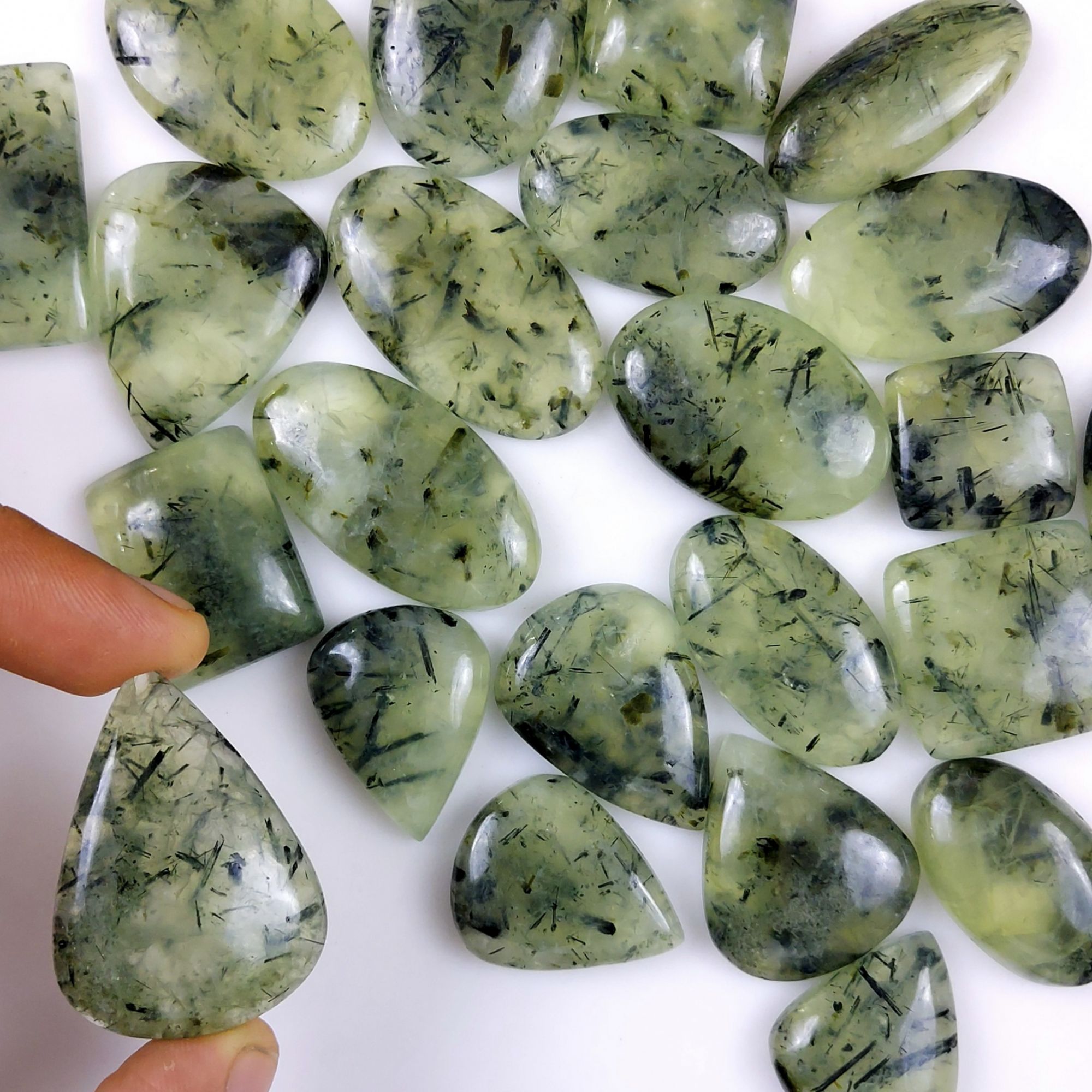 23Pcs 1130Cts Natural Green Prehnite Loose Cabochon Gemstone Lot For Jewelry Making  37x24 20x18mm1217