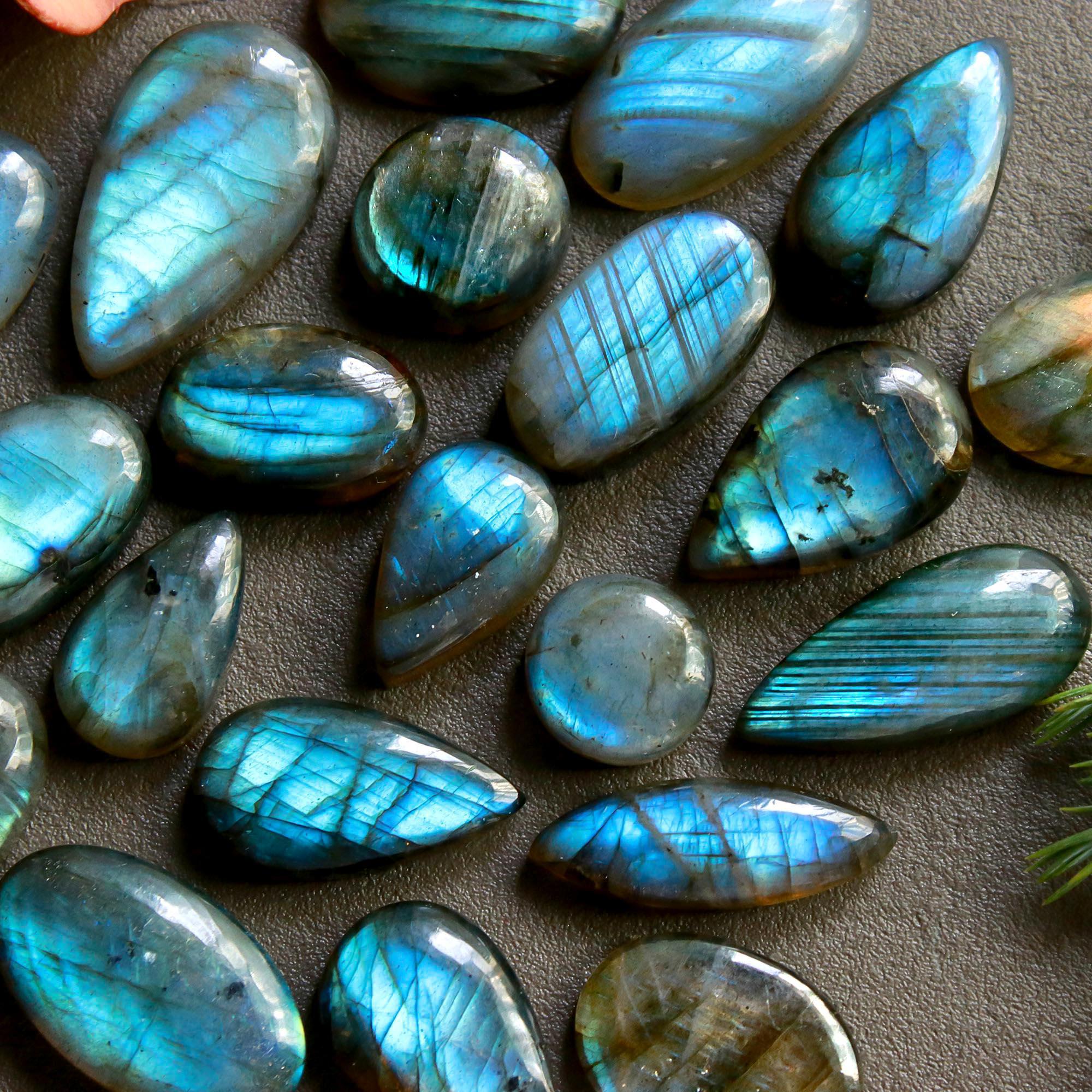 22 Pcs 220 Cts  Natural Labradorite Cabochon Loose Gemstone Jewelry Wire Wrapped Pendant Semi-Precious Healing Crystal Lots   24x12-10x10mm 12173