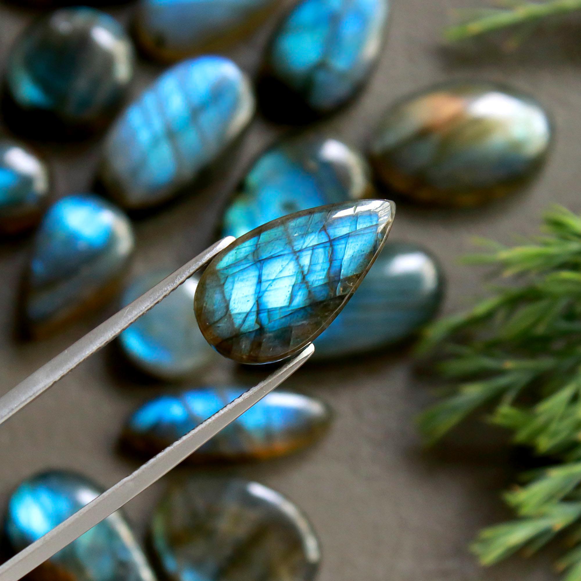 22 Pcs 220 Cts  Natural Labradorite Cabochon Loose Gemstone Jewelry Wire Wrapped Pendant Semi-Precious Healing Crystal Lots   24x12-10x10mm 12173