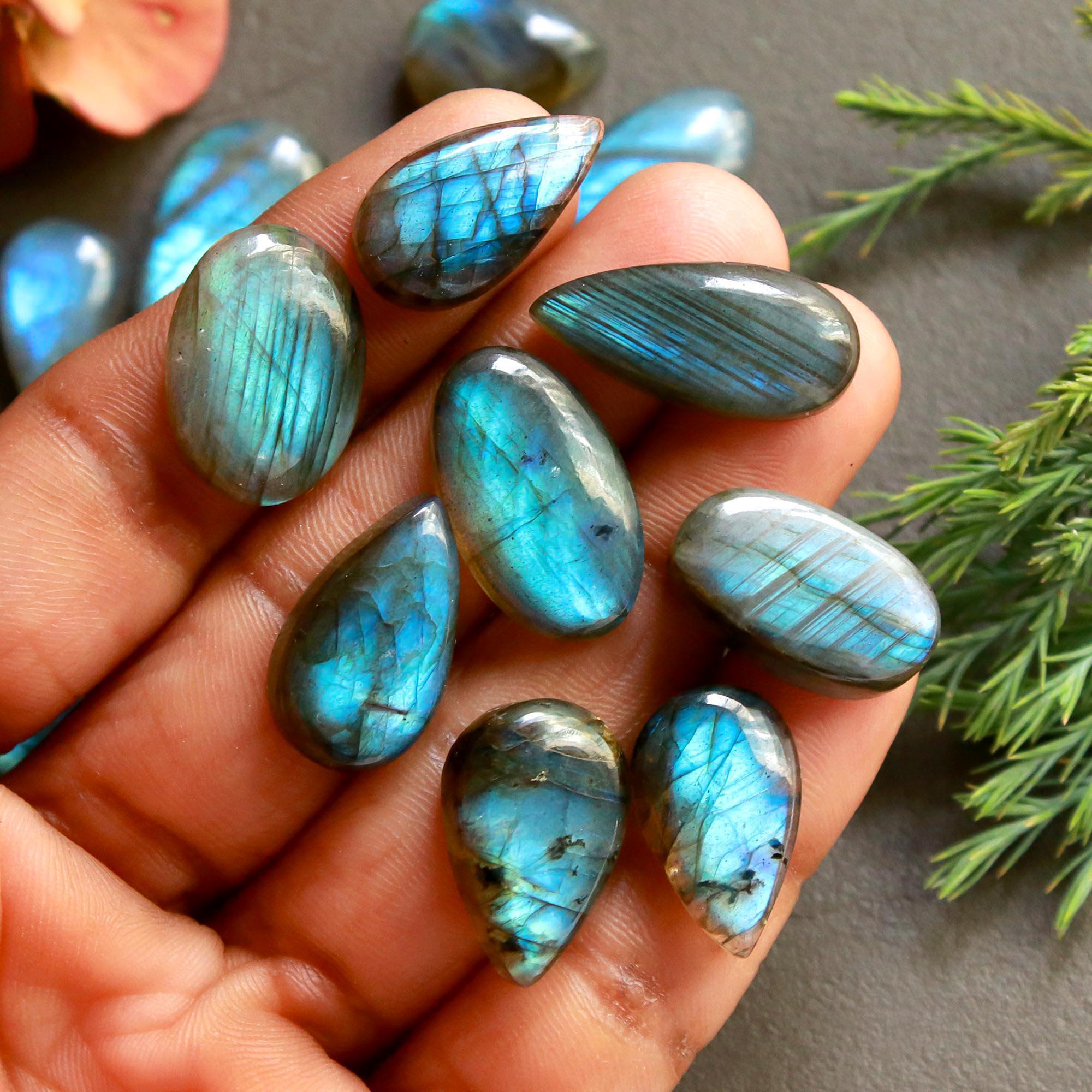 22 Pcs 220 Cts  Natural Labradorite Cabochon Loose Gemstone Jewelry Wire Wrapped Pendant Semi-Precious Healing Crystal Lots   24x12-10x10mm 12173