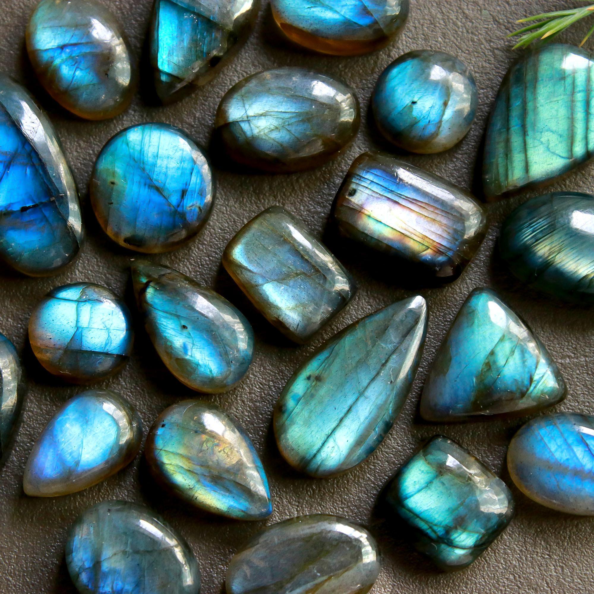 22 Pcs 177 Cts  Natural Labradorite Cabochon Loose Gemstone Jewelry Wire Wrapped Pendant Semi-Precious Healing Crystal Lots   22x11-10x10mm R-12174
