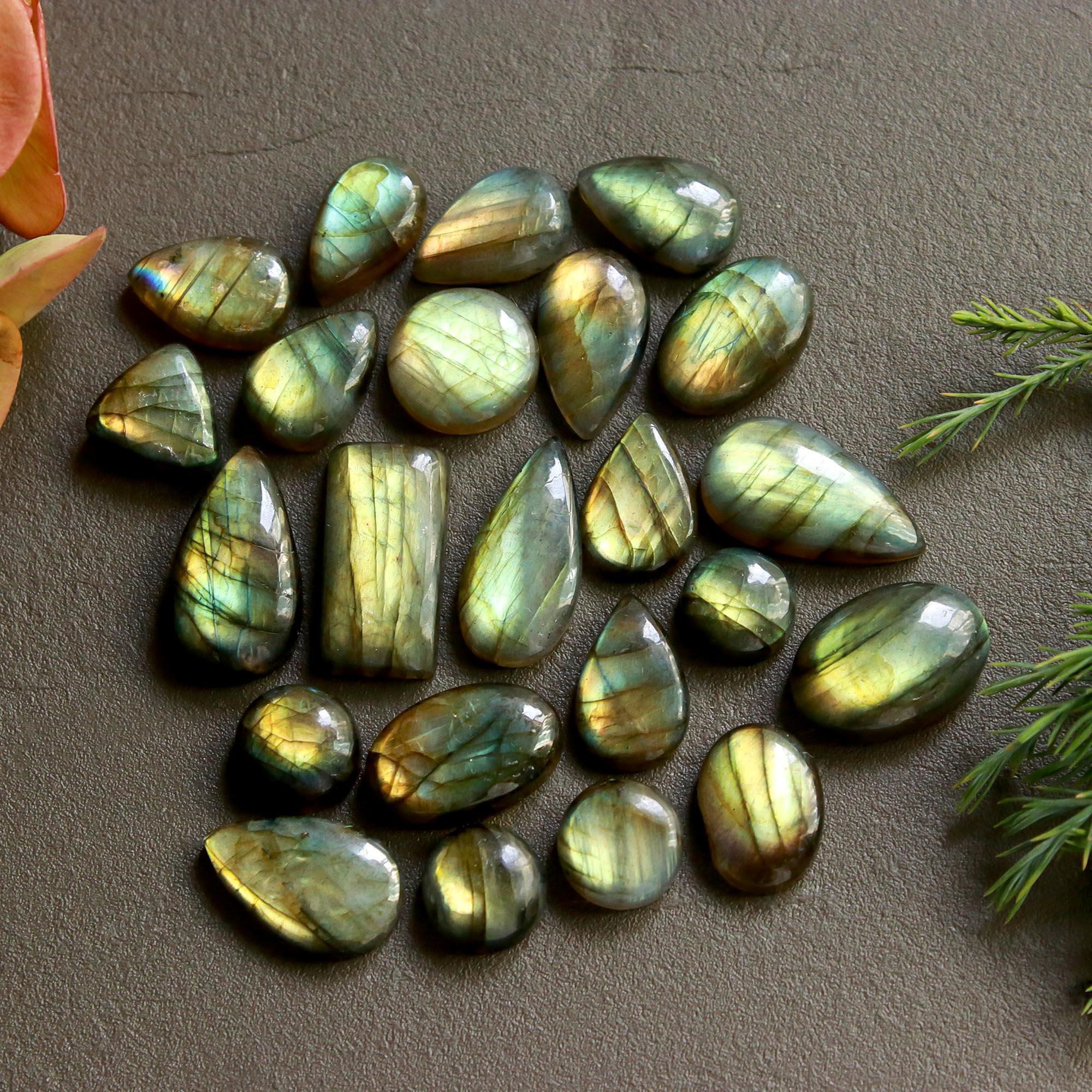 23 Pcs 171 Cts  Natural Labradorite Cabochon Loose Gemstone Jewelry Wire Wrapped Pendant Semi-Precious Healing Crystal Lots   20x10-10x10mm 12175