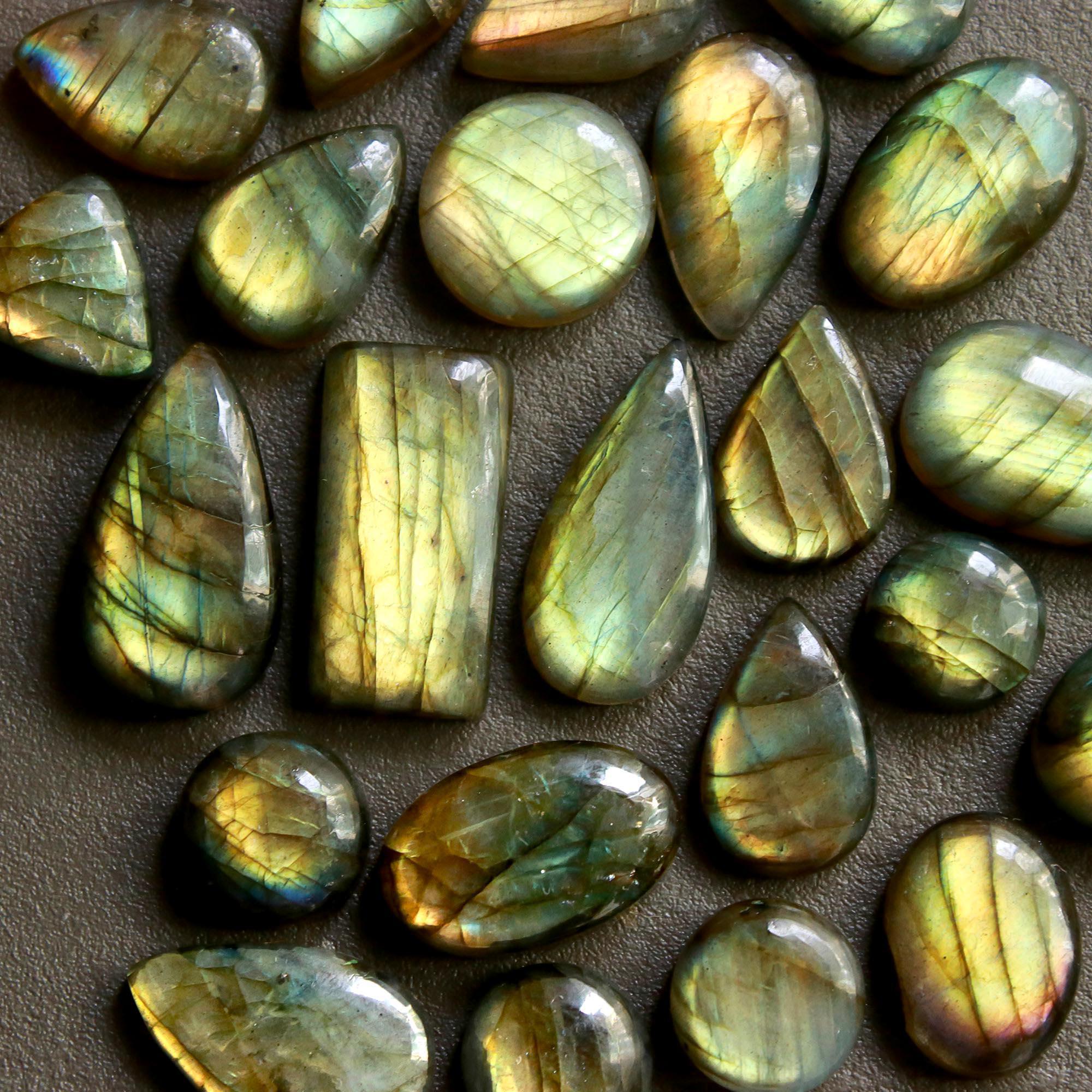 23 Pcs 171 Cts  Natural Labradorite Cabochon Loose Gemstone Jewelry Wire Wrapped Pendant Semi-Precious Healing Crystal Lots   20x10-10x10mm 12175