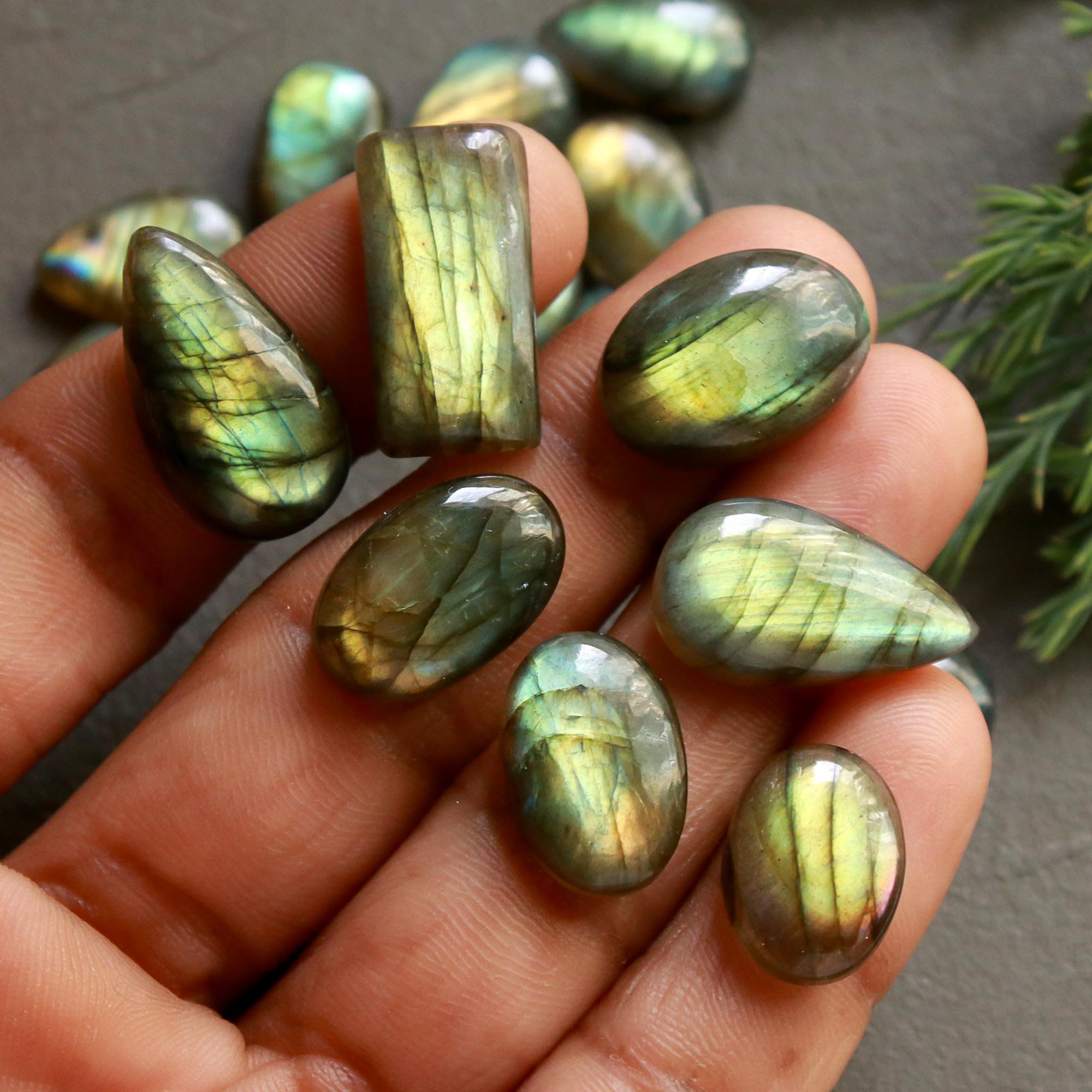 23 Pcs 171 Cts  Natural Labradorite Cabochon Loose Gemstone Jewelry Wire Wrapped Pendant Semi-Precious Healing Crystal Lots   20x10-10x10mm 12175