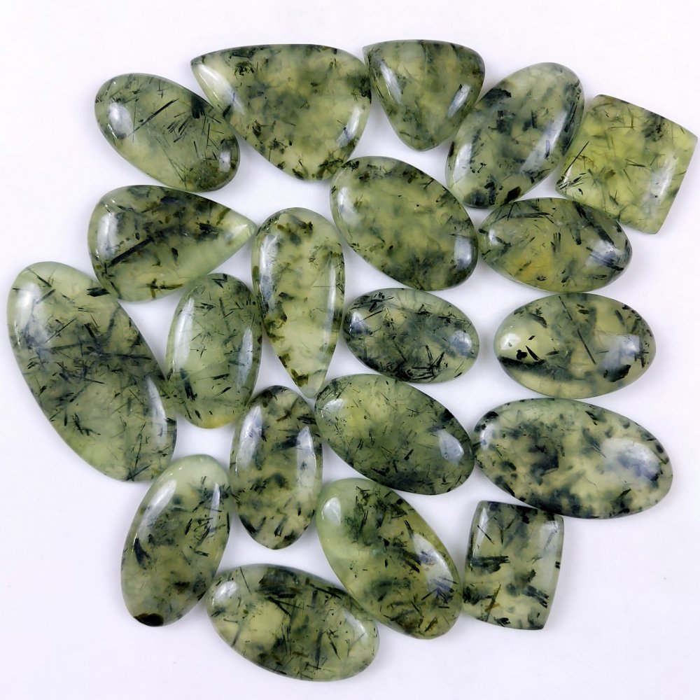 20Pcs 1109Cts Natural Green Prehnite Loose Cabochon Gemstone Lot For Jewelry Making  51x25 23x18mm#1218