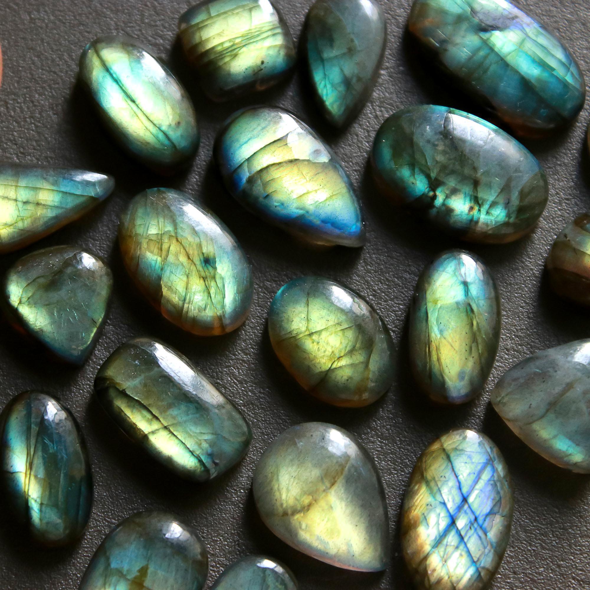 20 Pcs 177 Cts  Natural Labradorite Cabochon Loose Gemstone Jewelry Wire Wrapped Pendant Semi-Precious Healing Crystal Lots   22x12-10x10mm R-12187