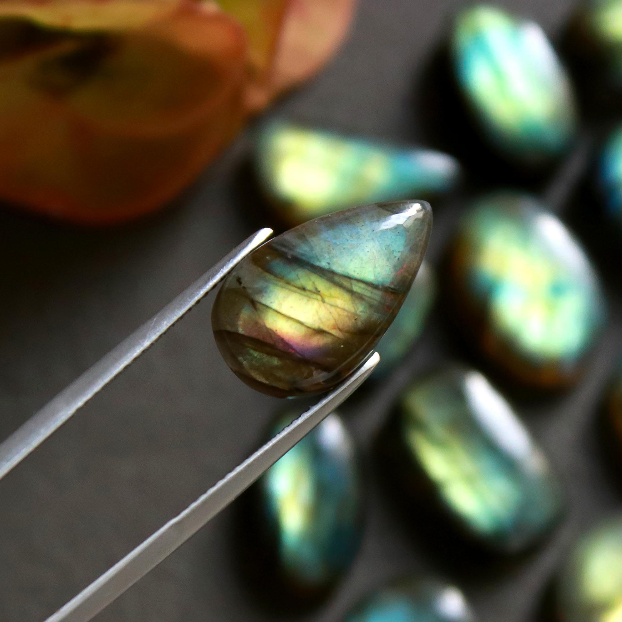 20 Pcs 177 Cts  Natural Labradorite Cabochon Loose Gemstone Jewelry Wire Wrapped Pendant Semi-Precious Healing Crystal Lots   22x12-10x10mm R-12187