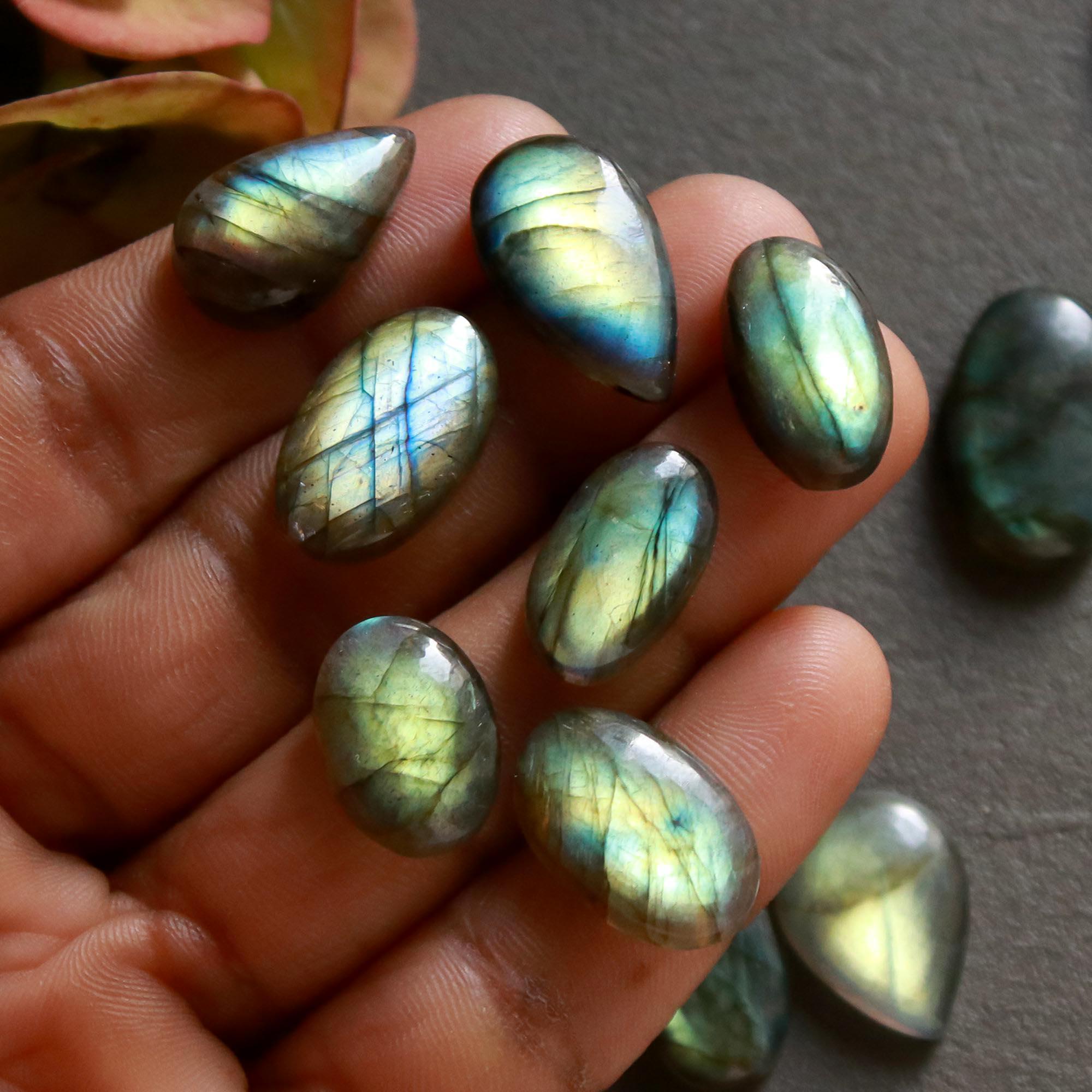 20 Pcs 177 Cts  Natural Labradorite Cabochon Loose Gemstone Jewelry Wire Wrapped Pendant Semi-Precious Healing Crystal Lots   22x12-10x10mm R-12187