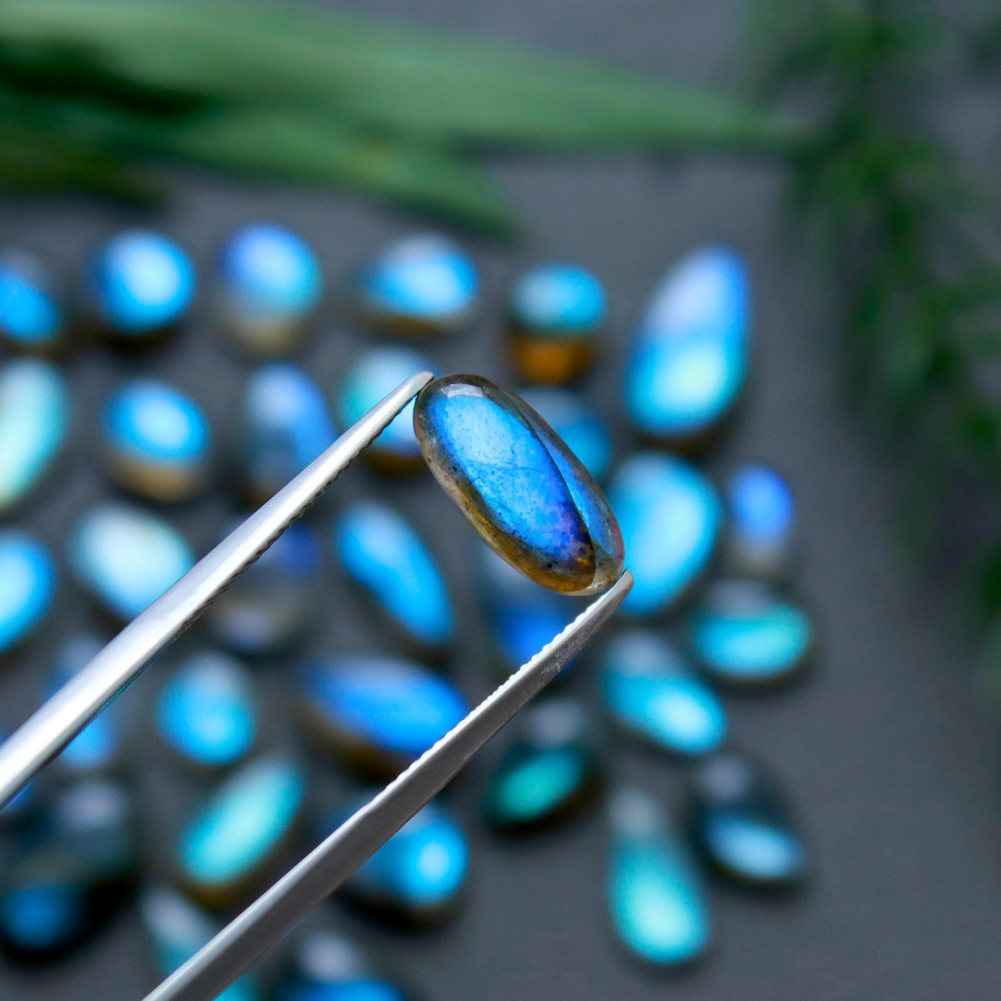 36 Pcs 57 Cts  Natural Labradorite Cabochon Loose Gemstone Jewelry Wire Wrapped Pendant Semi-Precious Healing Crystal Lots   7x14-4x6mm R-12193
