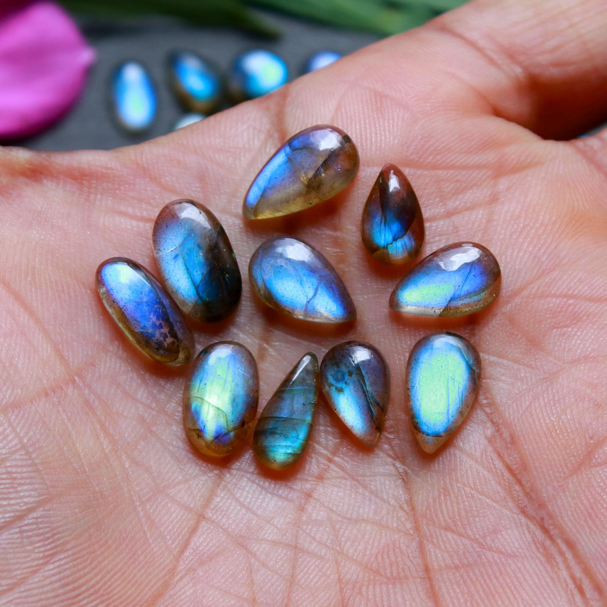 36 Pcs 57 Cts  Natural Labradorite Cabochon Loose Gemstone Jewelry Wire Wrapped Pendant Semi-Precious Healing Crystal Lots   7x14-4x6mm R-12193