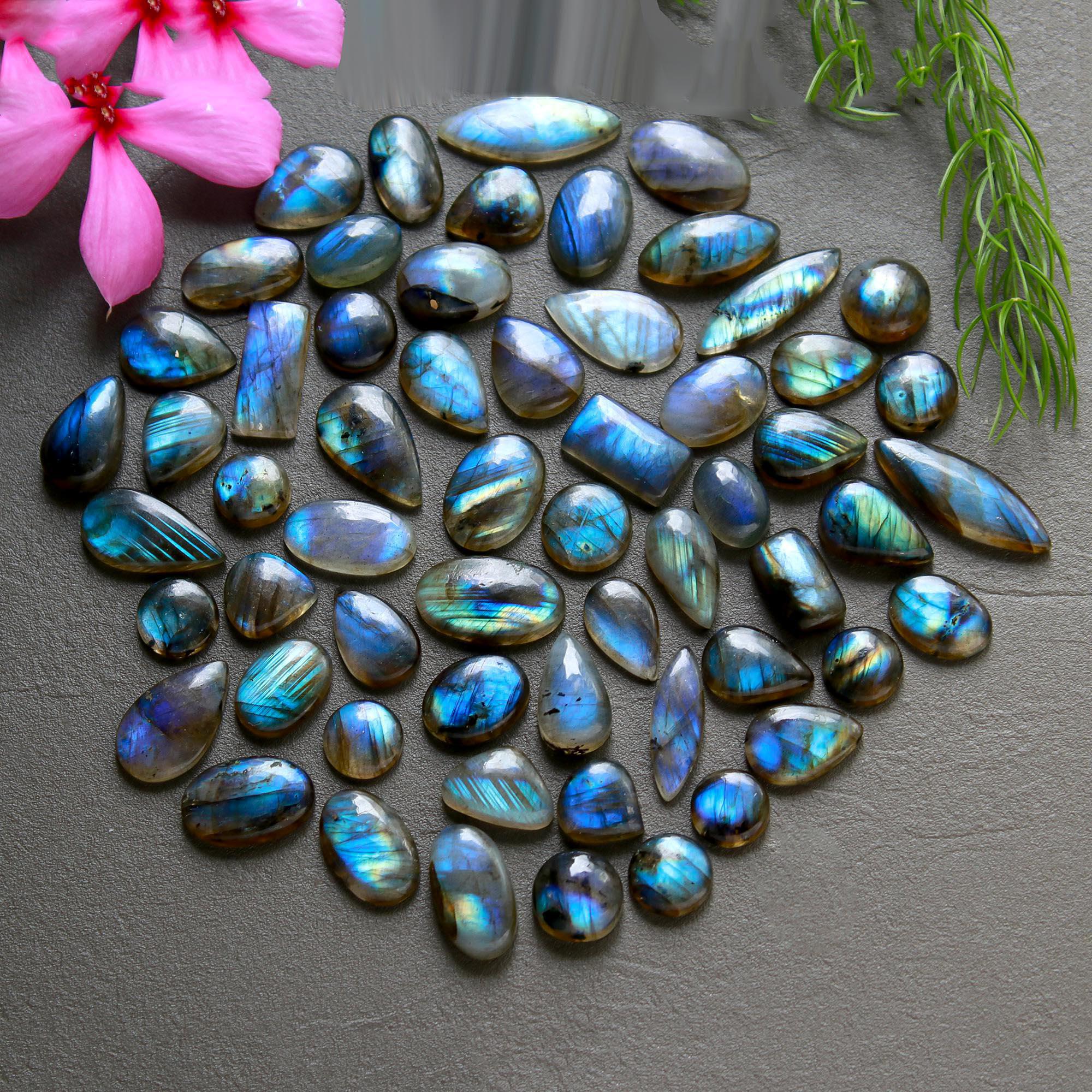 59 Pcs 296 Cts  Natural Labradorite Cabochon Loose Gemstone Jewelry Wire Wrapped Pendant Semi-Precious Healing Crystal Lots  11x19-10x12mm R-12206