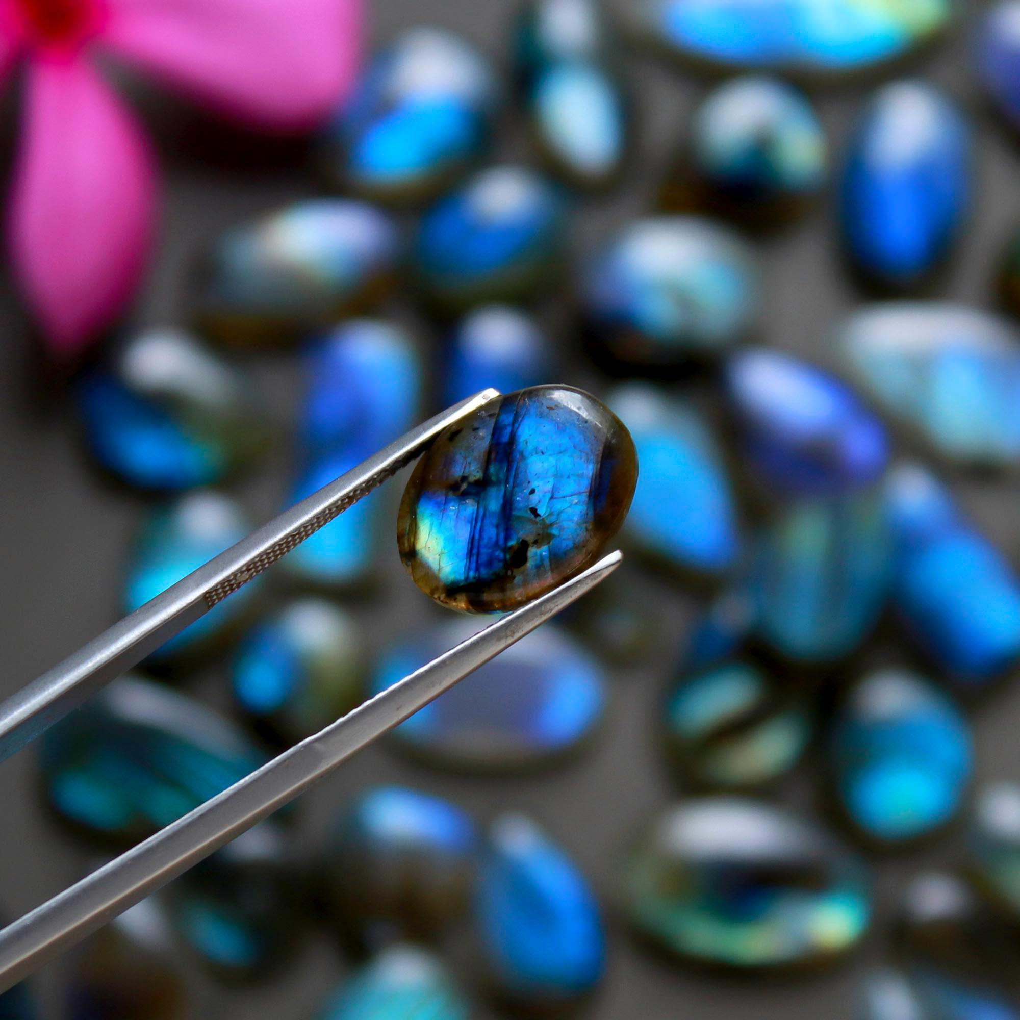 59 Pcs 296 Cts  Natural Labradorite Cabochon Loose Gemstone Jewelry Wire Wrapped Pendant Semi-Precious Healing Crystal Lots  11x19-10x12mm R-12206