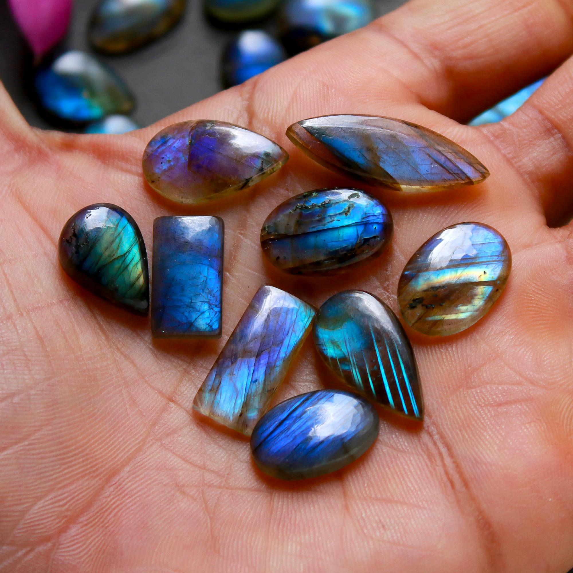 59 Pcs 296 Cts  Natural Labradorite Cabochon Loose Gemstone Jewelry Wire Wrapped Pendant Semi-Precious Healing Crystal Lots  11x19-10x12mm R-12206
