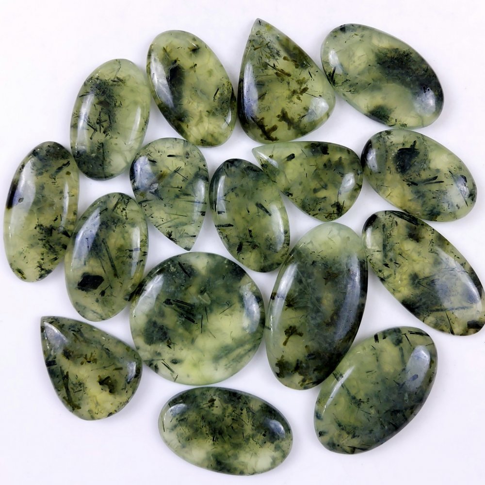 16Pcs 1017Cts Natural Green Prehnite Loose Cabochon Gemstone Lot For Jewelry Making  48x24 32x20mm#1222