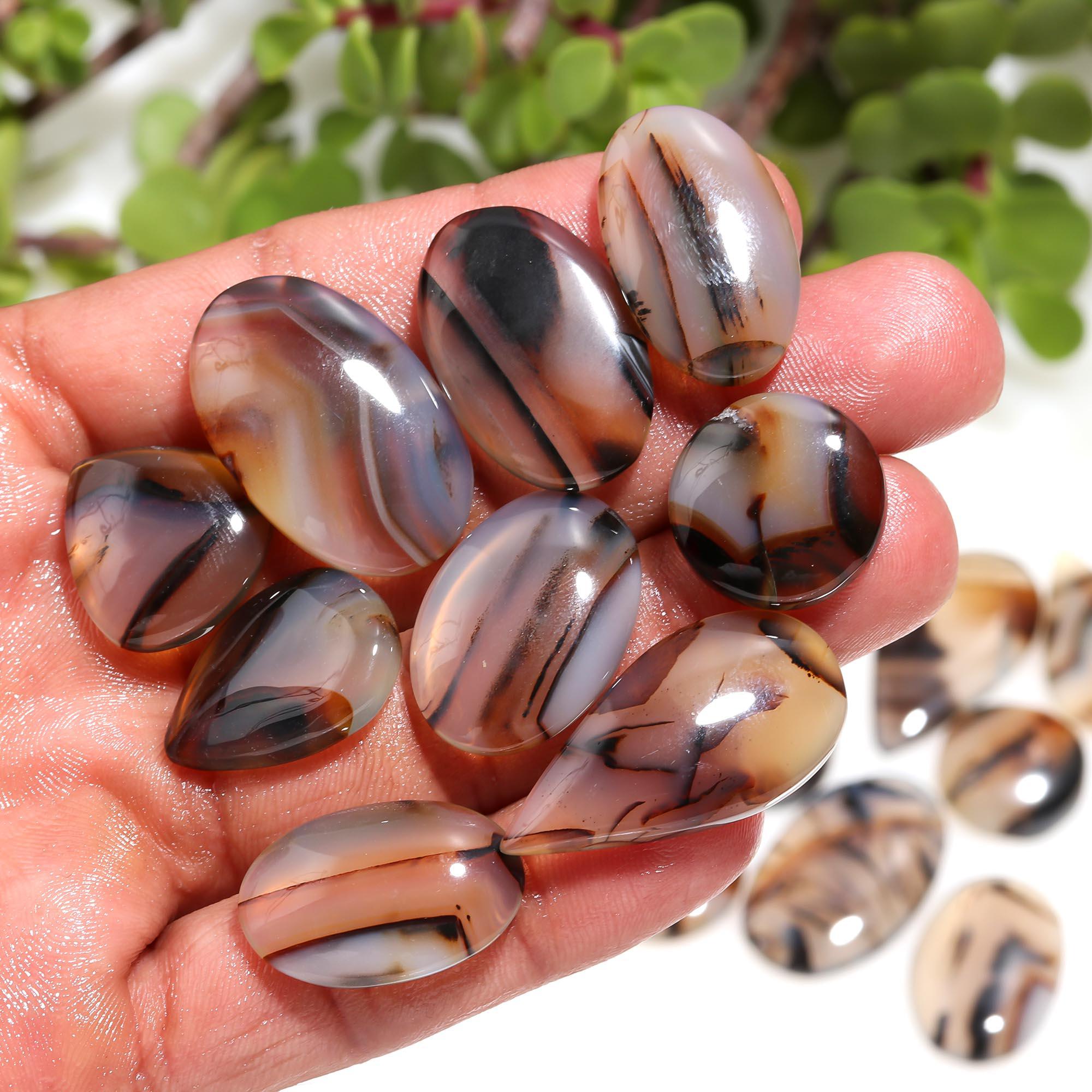 23Pcs 328Cts Natural Brown Montana Agate Cabochon Loose Gemstone Flat Back Semi Precious Stone Jewelry Making Crystal  15x35-18x22mm R-12234