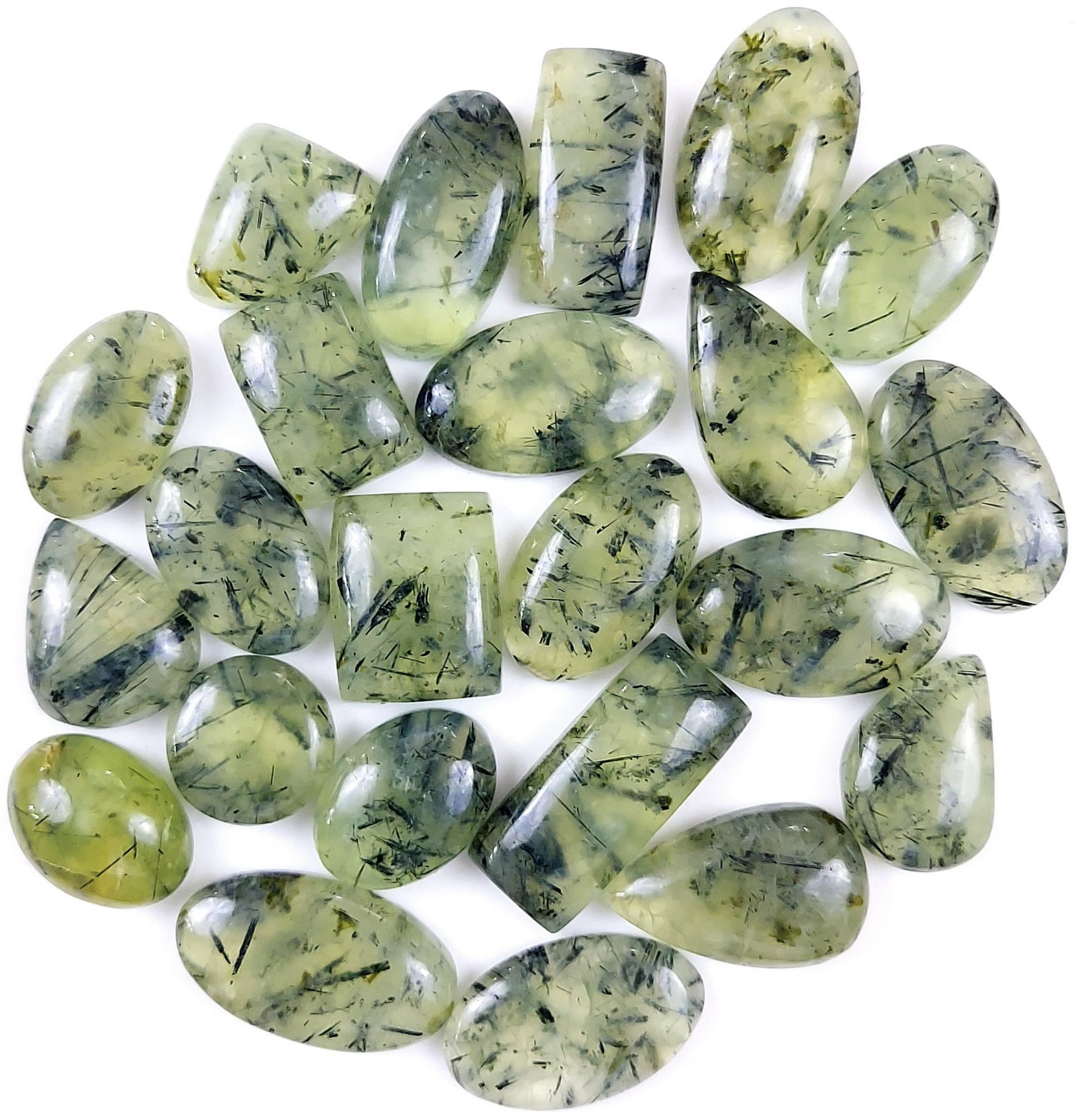 23Pcs 714Cts Natural Green Prehnite Loose Cabochon Gemstone Lot For Jewelry Making  30x12 20x14mm#1228