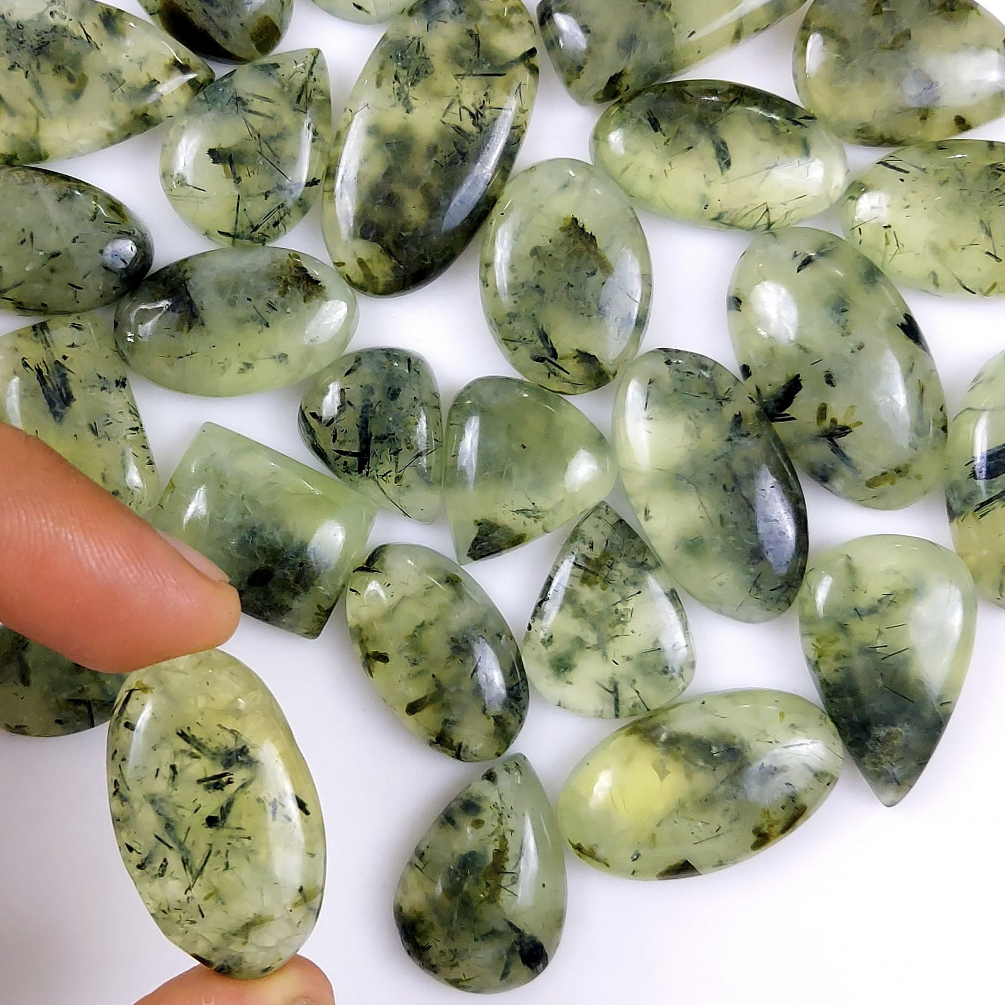 28Pcs 891Cts Natural Green Prehnite Loose Cabochon Gemstone Lot For Jewelry Making  35x17 18x14mm#1229