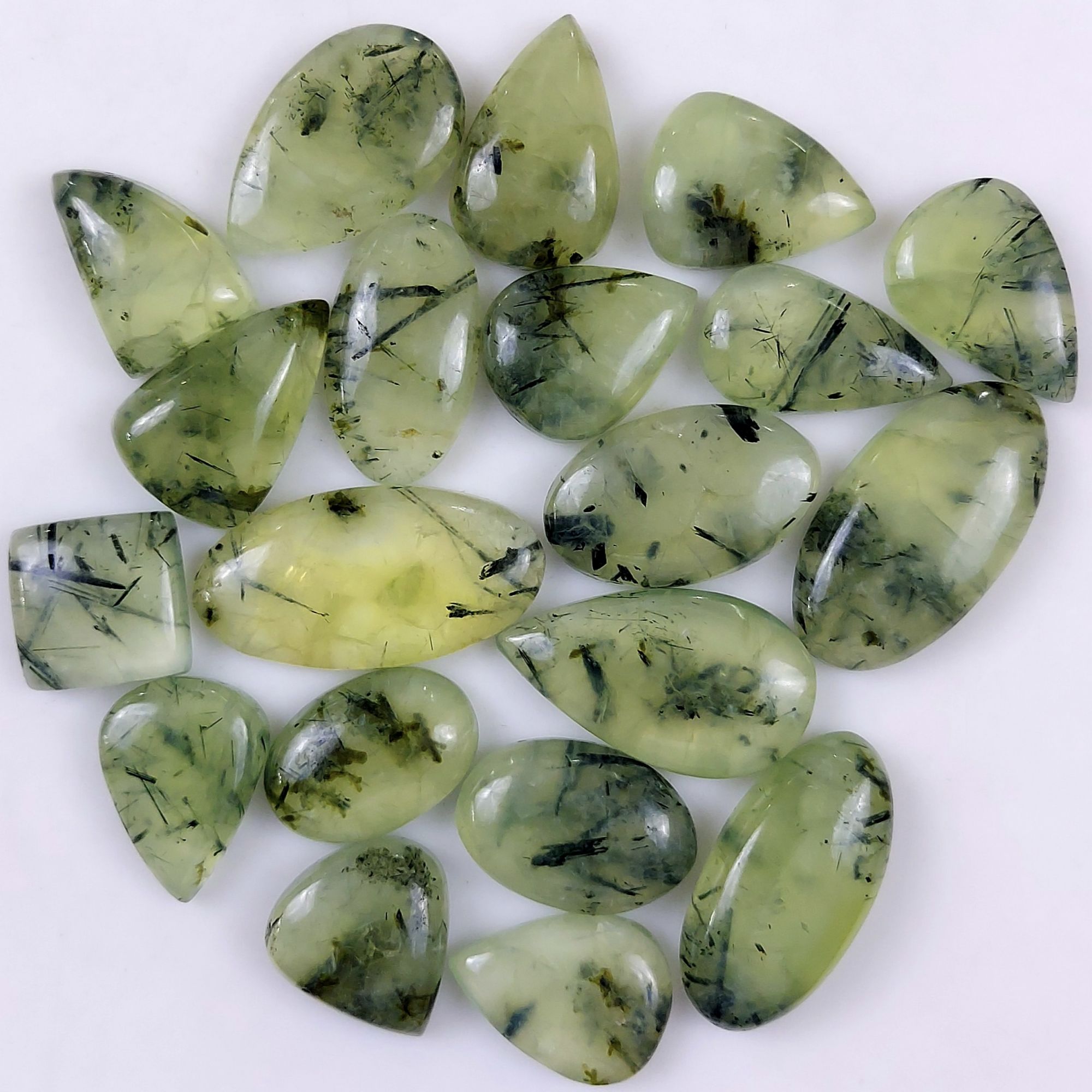 20Pcs 626Cts Natural Green Prehnite Loose Cabochon Gemstone Lot For Jewelry Making  35x17 19x19mm#1231