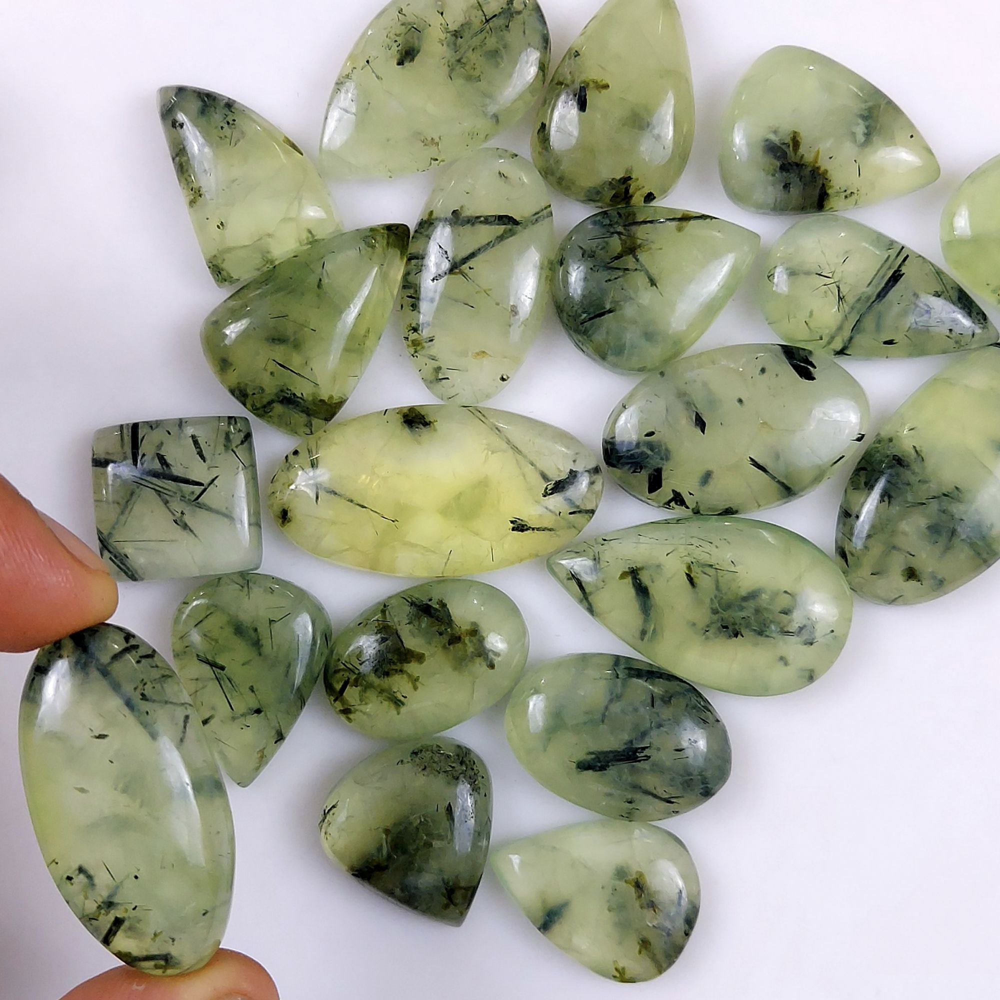 20Pcs 626Cts Natural Green Prehnite Loose Cabochon Gemstone Lot For Jewelry Making  35x17 19x19mm#1231