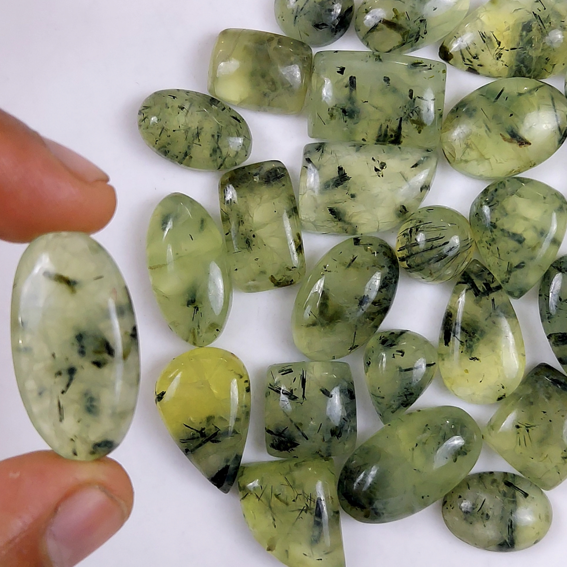 27Pcs 478Cts Natural Green Prehnite Loose Cabochon Gemstone Lot For Jewelry Making  24x14 10x10mm1234