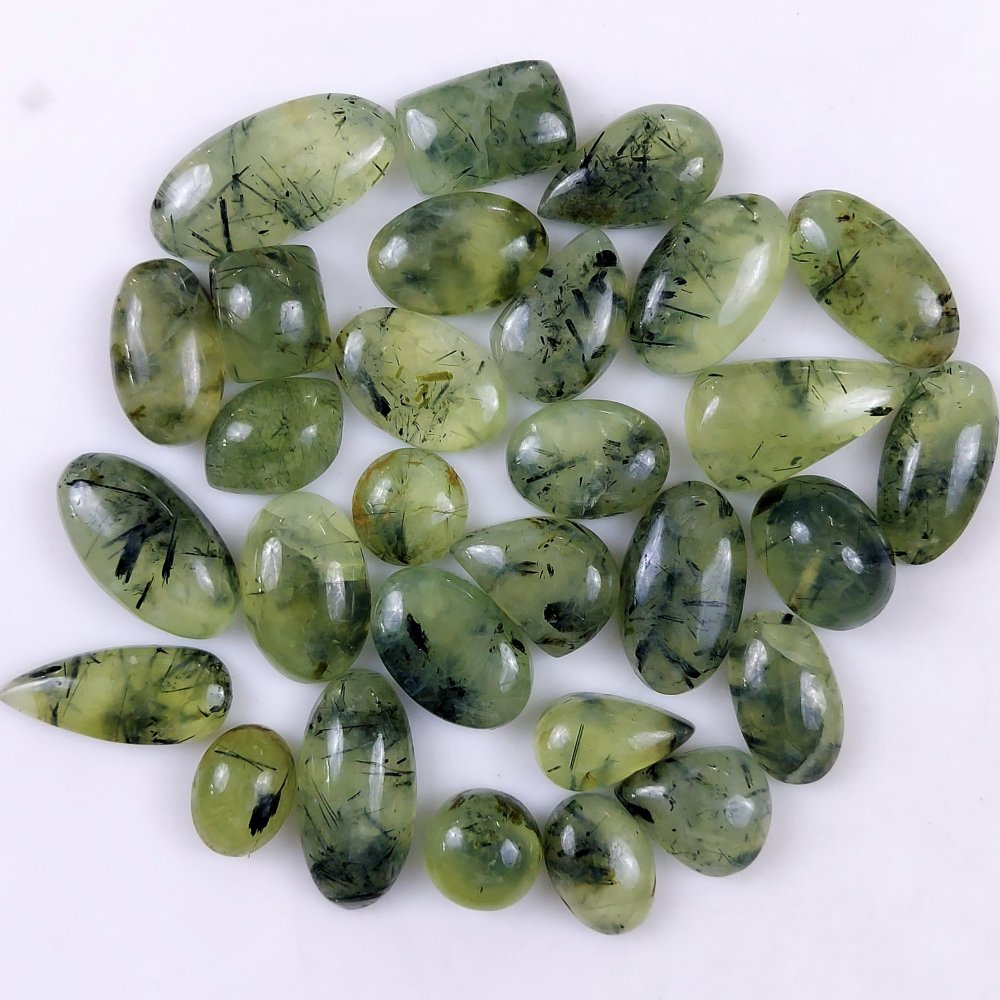 29Pcs 627Cts Natural Green Prehnite Loose Cabochon Gemstone Lot For Jewelry Making  30x12 11x11mm#1235