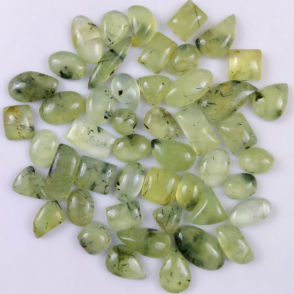 48Pcs 751Cts Natural Green Prehnite Loose Cabochon Gemstone Lot For Jewelry Making  25x13 10x10mm#1237