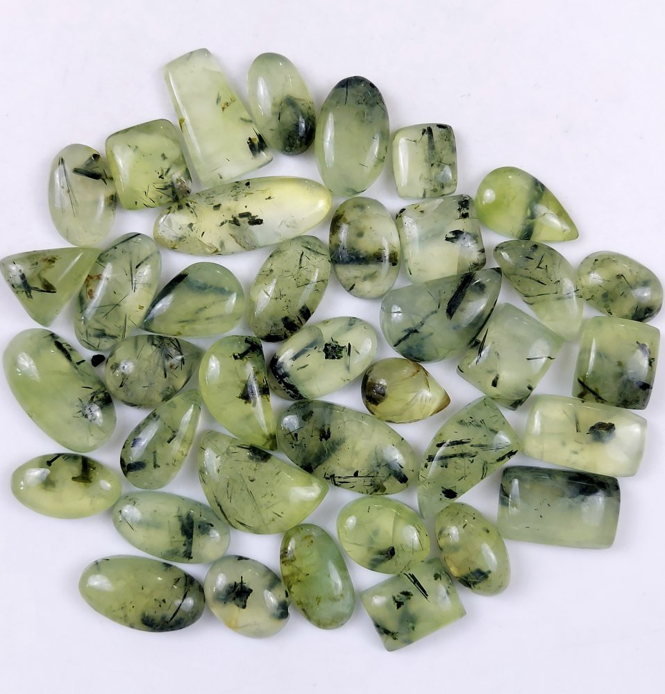 39Pcs 694Cts Natural Green Prehnite Loose Cabochon Gemstone Lot For Jewelry Making  25x13 16x10mm#1238