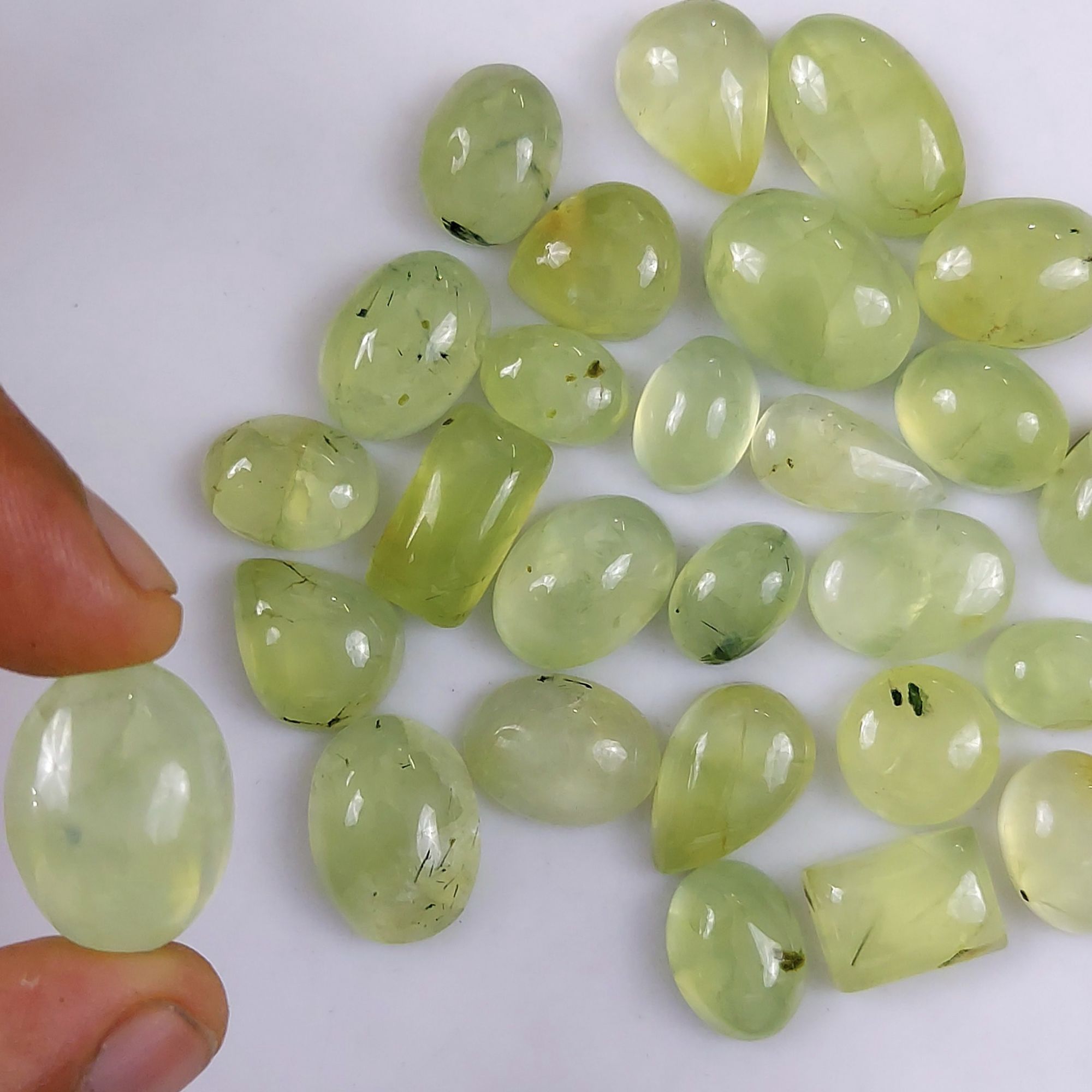 27Pcs 362Cts Natural Green Prehnite Loose Cabochon Gemstone Lot For Jewelry Making  18x12 12x8mm#1241