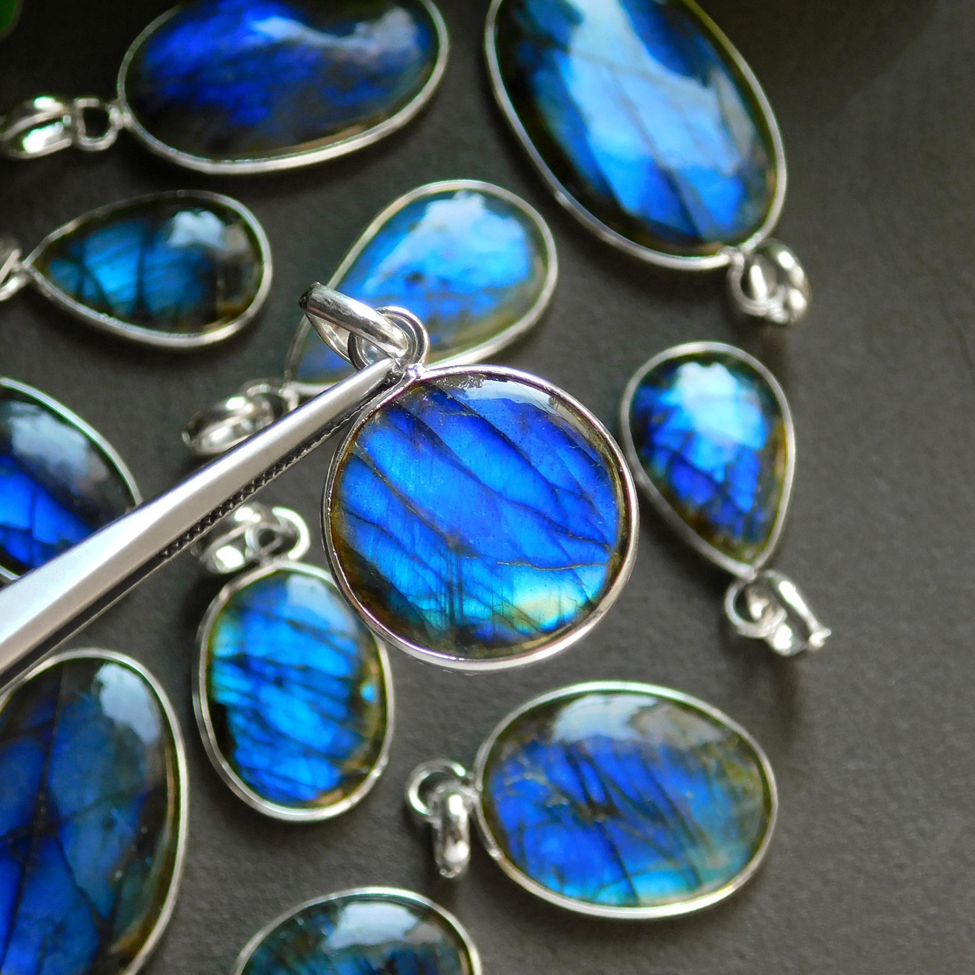 13 Pcs 180 Cts Natural Labradorite Silver Plated Pendant Semi-Precious Healing Crystal Jewelry Lots 19x35-13x23mm 12446