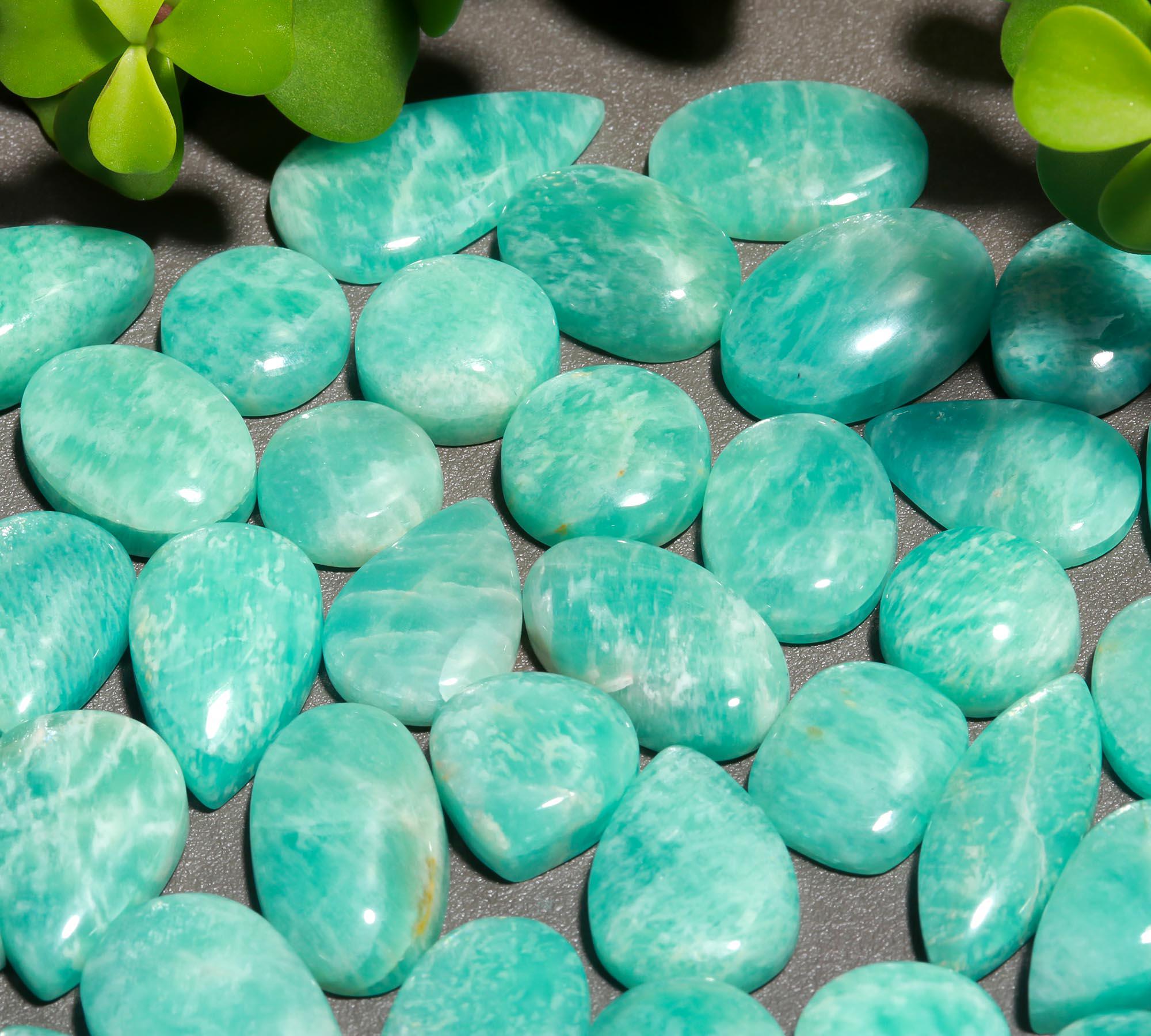 56 Pcs 533 Cts Natural Green Amazonite Cabochon Gemstone Lot  Amazonite Jewelry Making Gemstone 13X22-12X12mm 12478